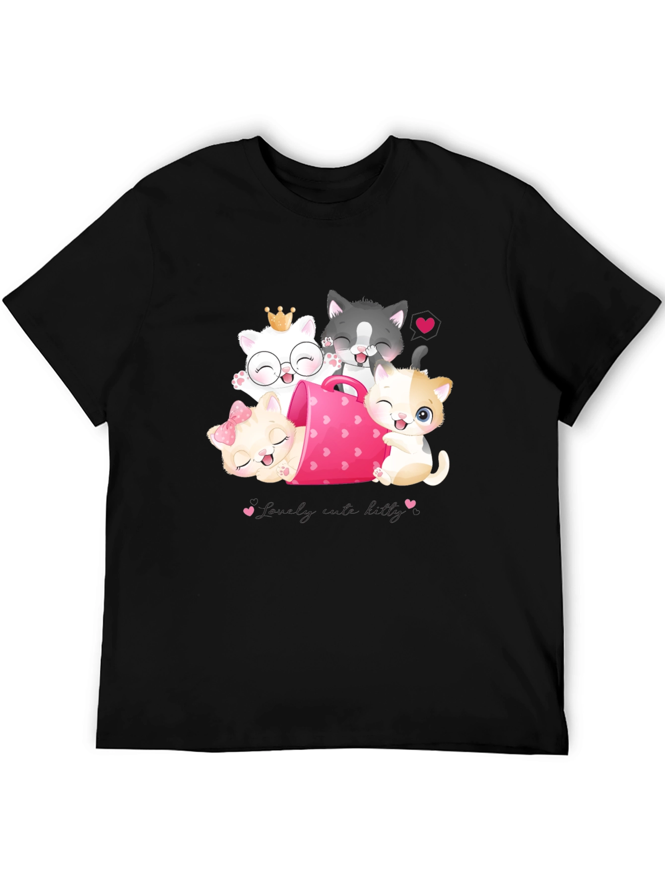 Black Cute Cats in a Cup T-Shirt view 5