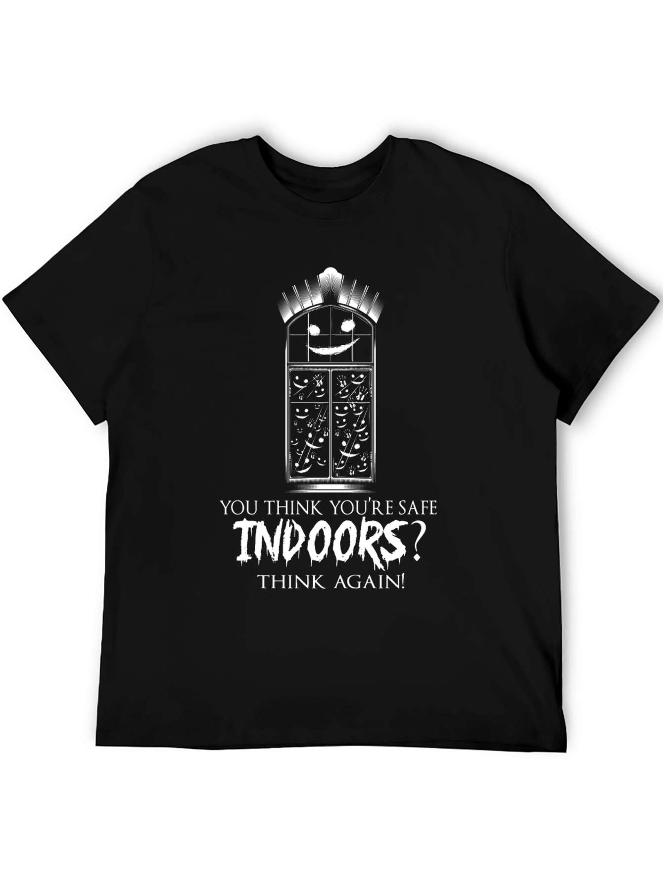 Black Indoors? Funny Horror Themed T-Shirt view 5