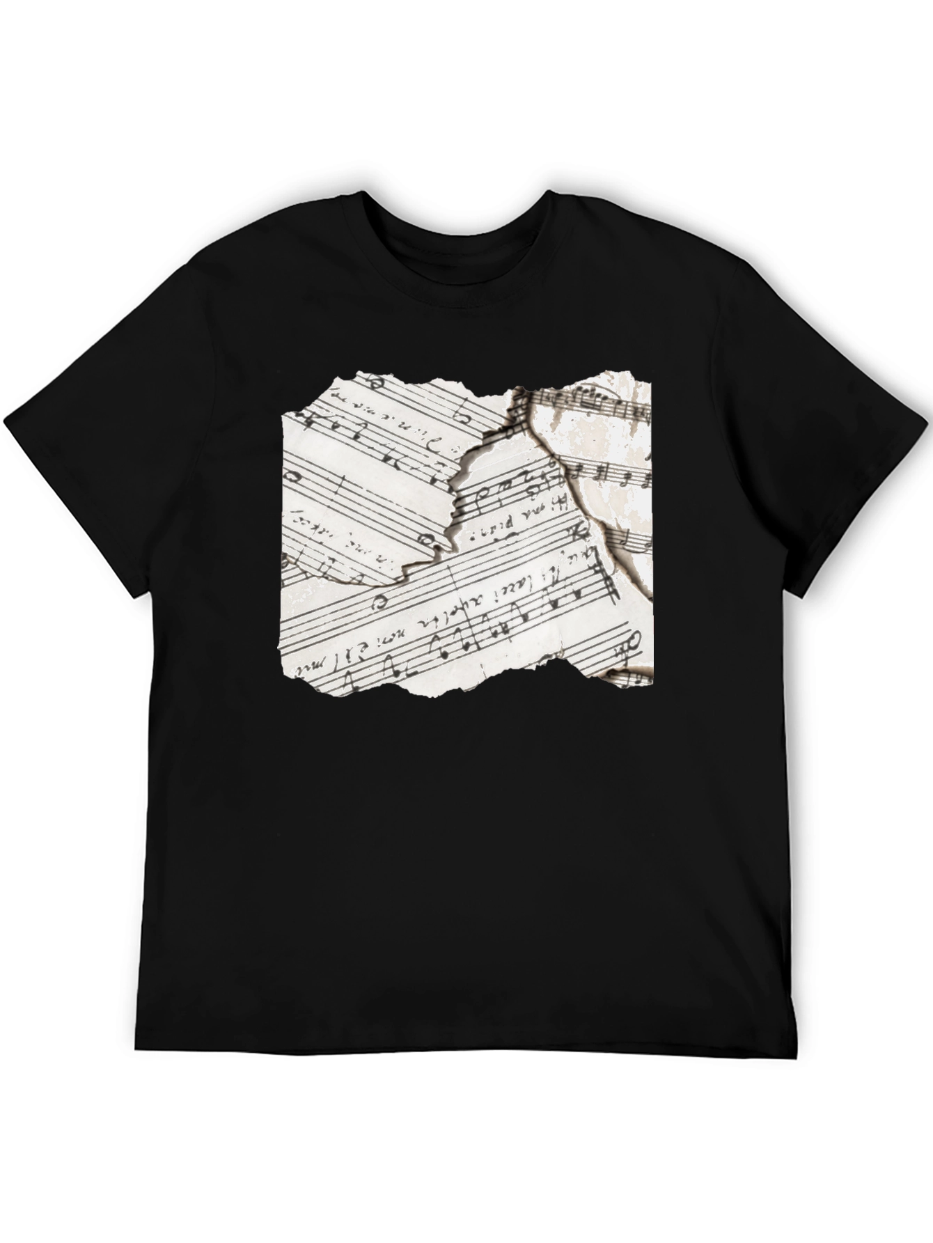 Black Torn Music Sheet Graphic Tee - Black Cotton Blend view 5