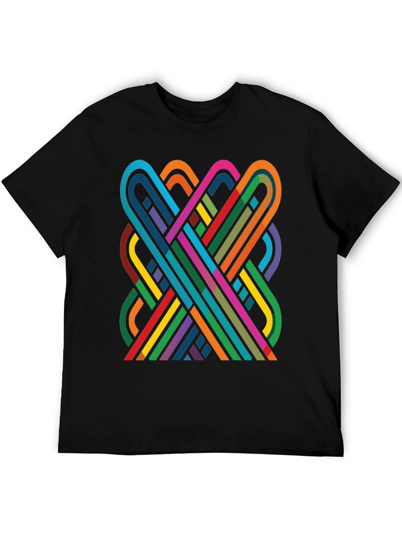 Black Geometric Ribbon Design Black Cotton T-Shirt view 5