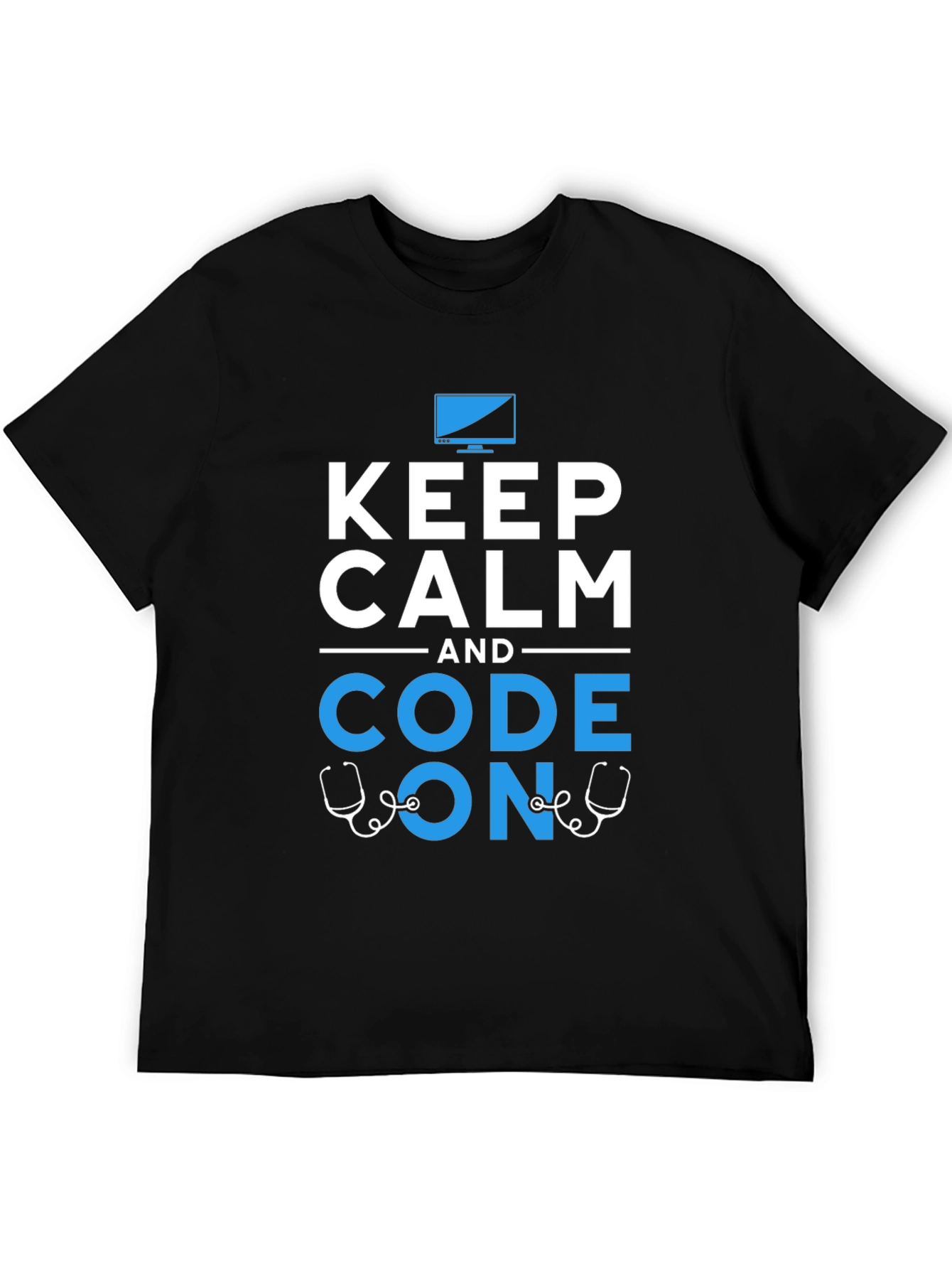 Black Keep Calm Code On Graphic T-Shirt Programmer Coder view 5