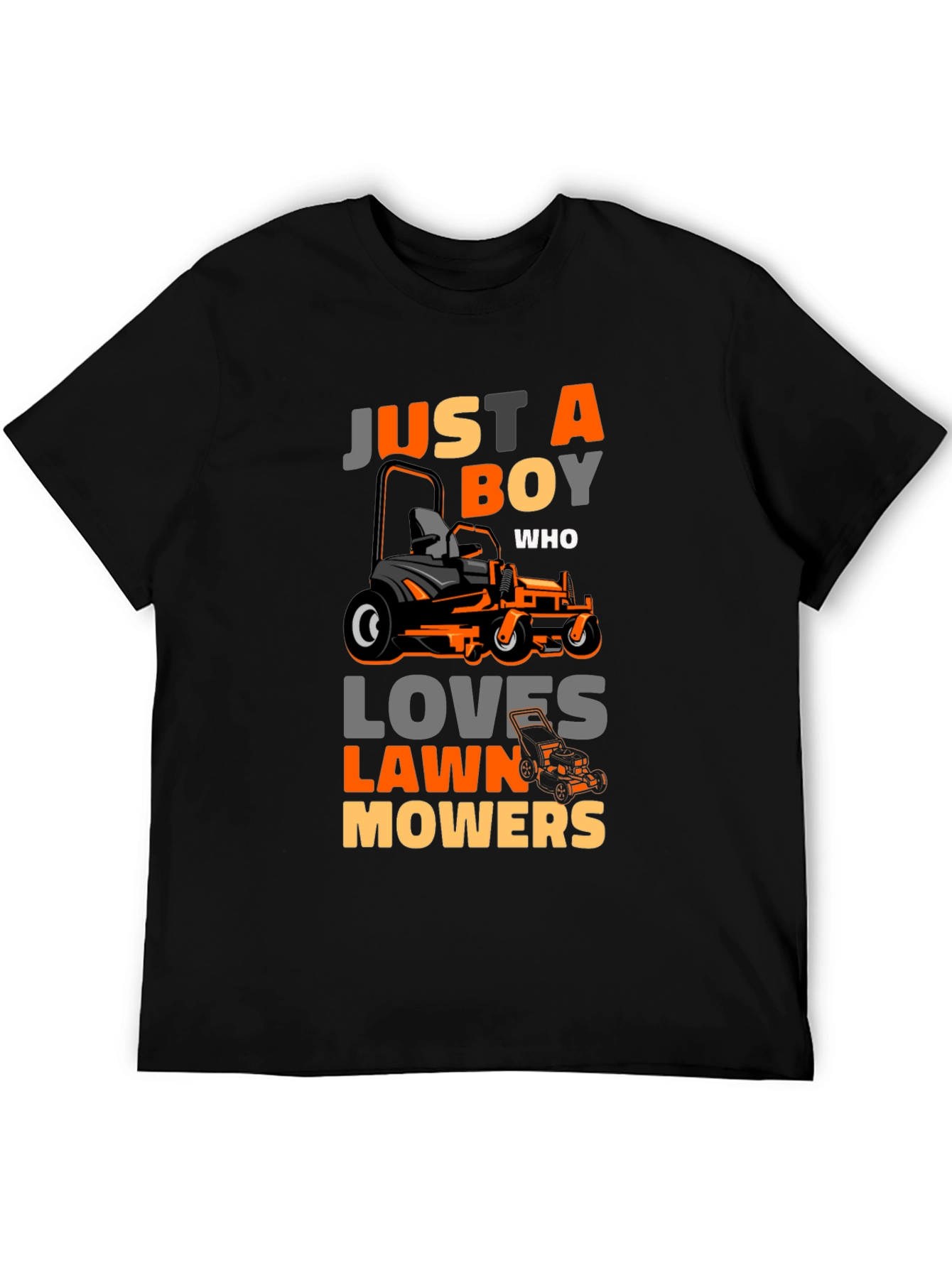 Black Just A Boy Who Loves Lawn Mowers T-Shirt view 5