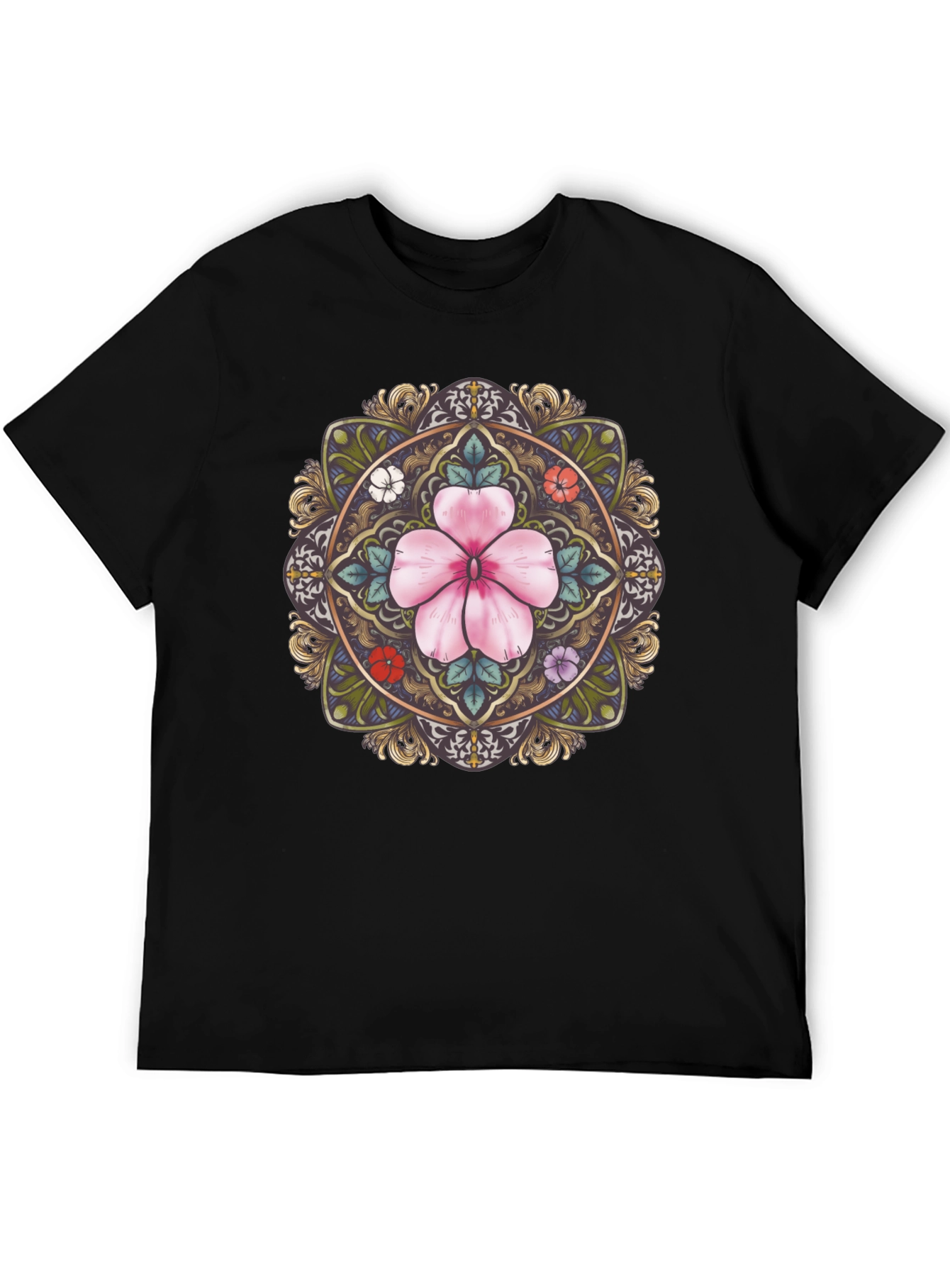 Black Floral Mandala Graphic Tee - Stylish Black T-Shirt view 5