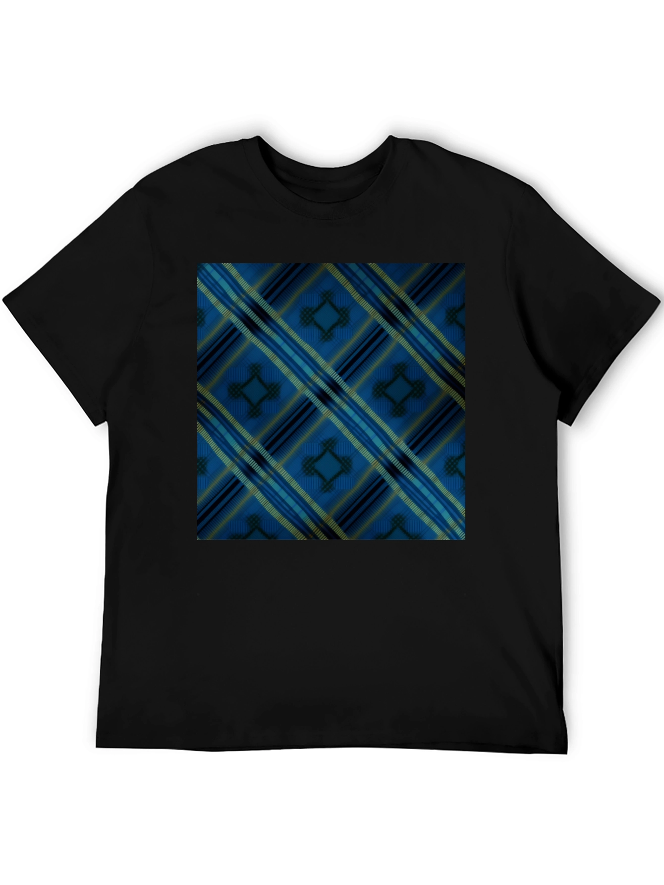 Black Blue Plaid Pattern Black T-Shirt view 5