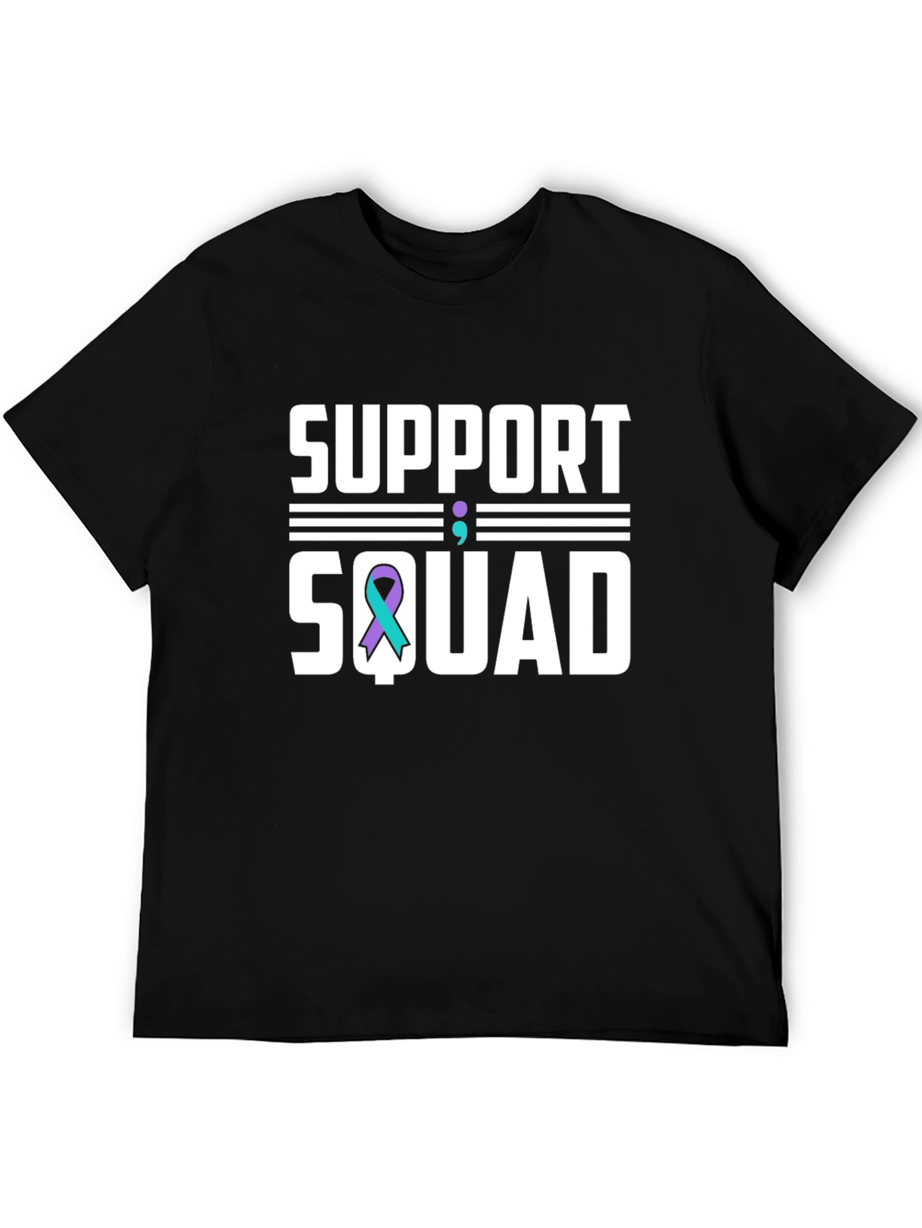 Black Support Squad T-Shirt: Teal Ribbon Mental Health Awareness view 5