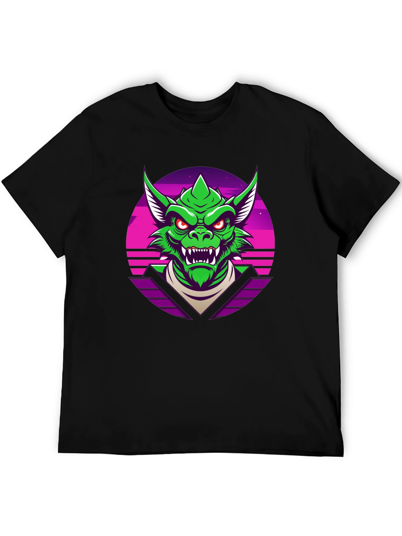 Black Retro Synthwave Dragon Graphic Tee view 5