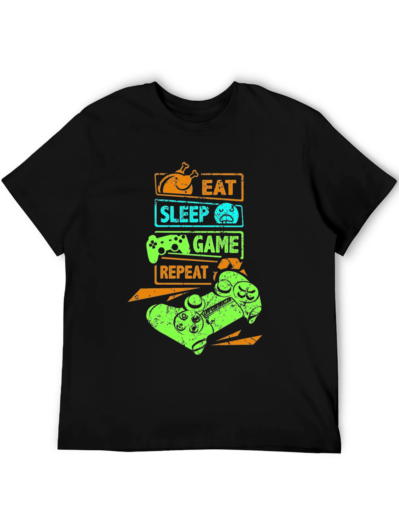 Black Eat Sleep Game Repeat Graphic T-Shirt view 5