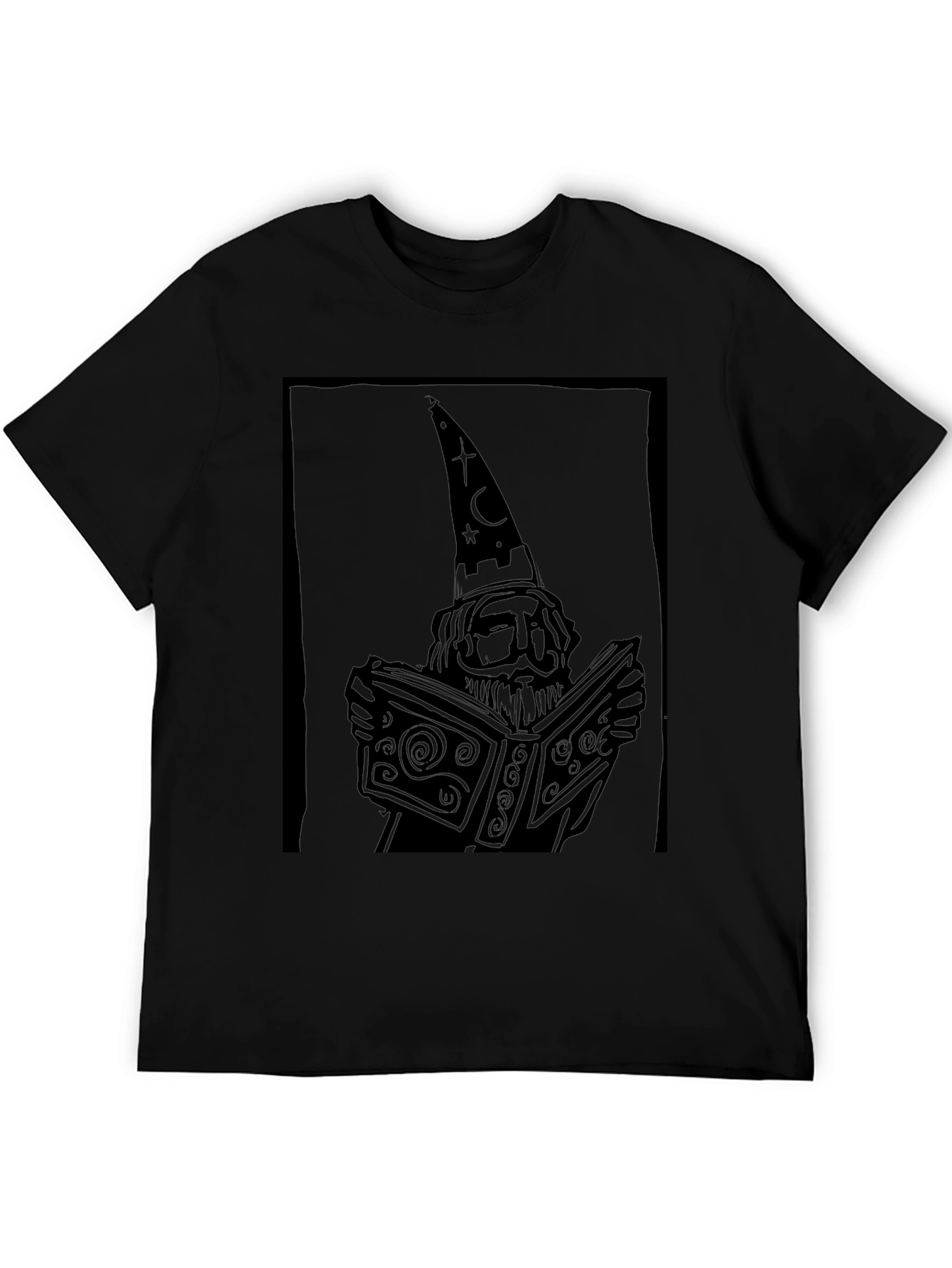Black Wizard Reading Book Graphic Black T-Shirt view 5