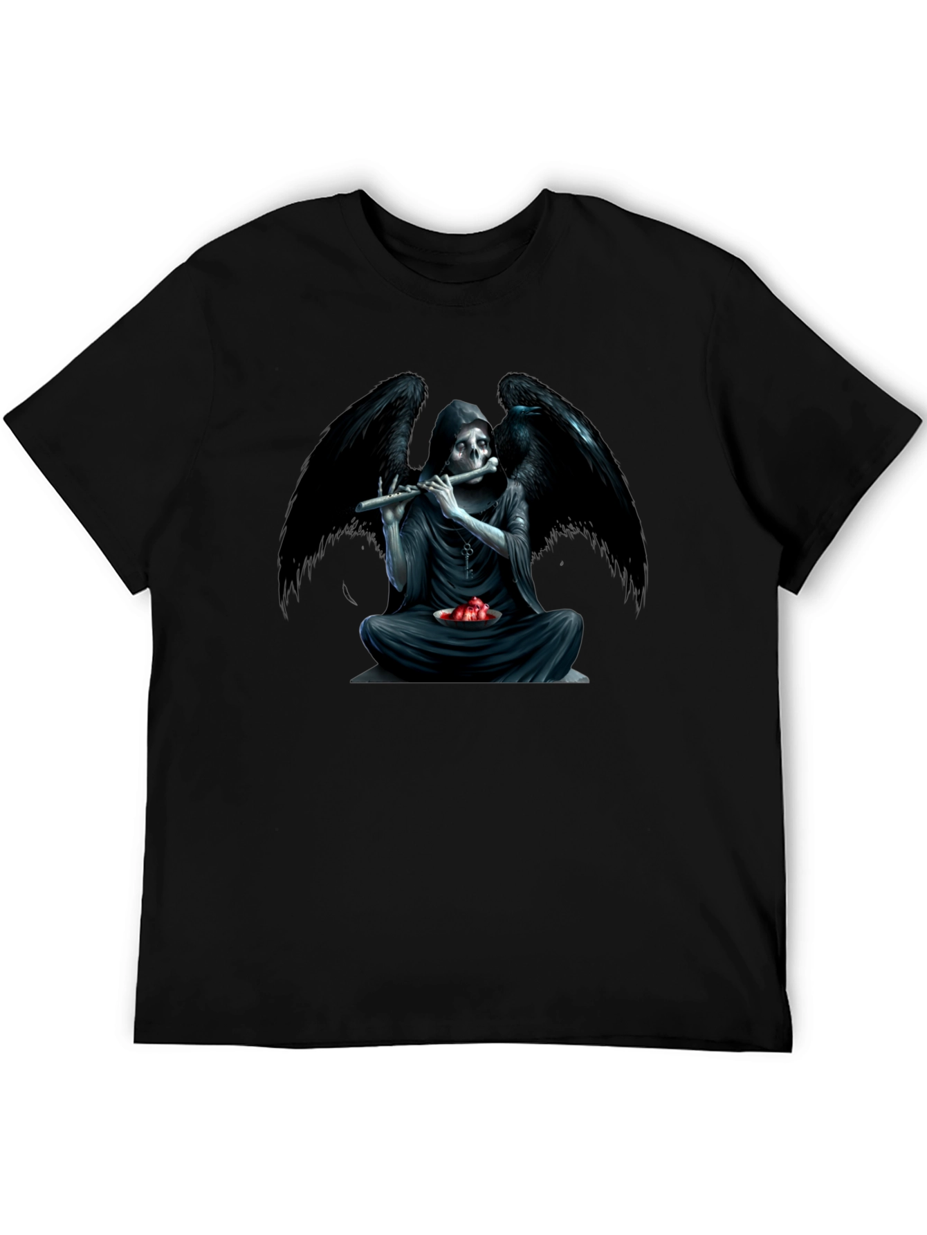 Black Grim Reaper Flute Graphic T-Shirt view 5