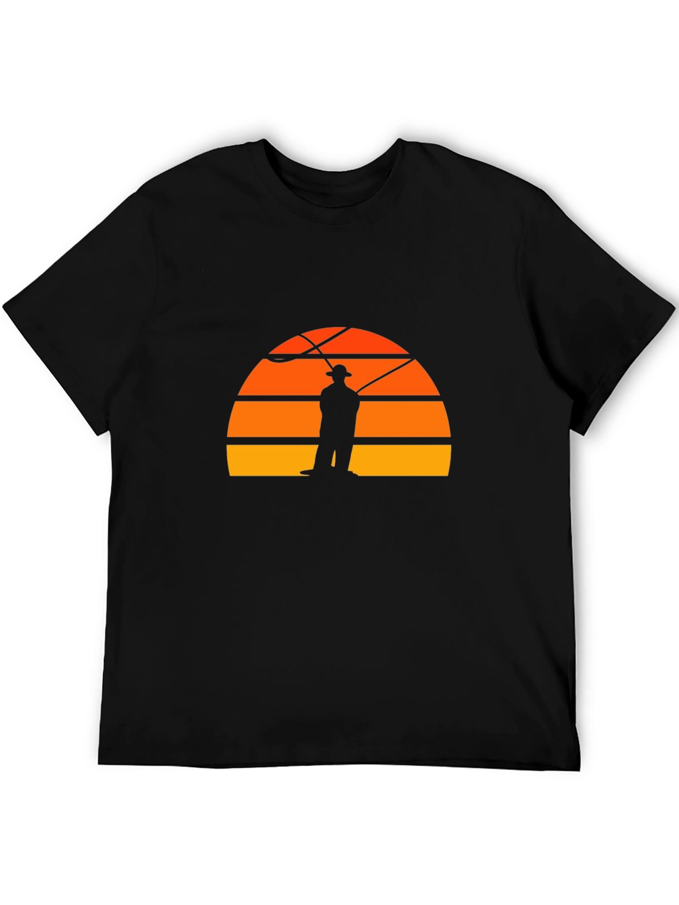 Black Fisherman Sunset Graphic Tee - Retro Style Black T-Shirt view 5