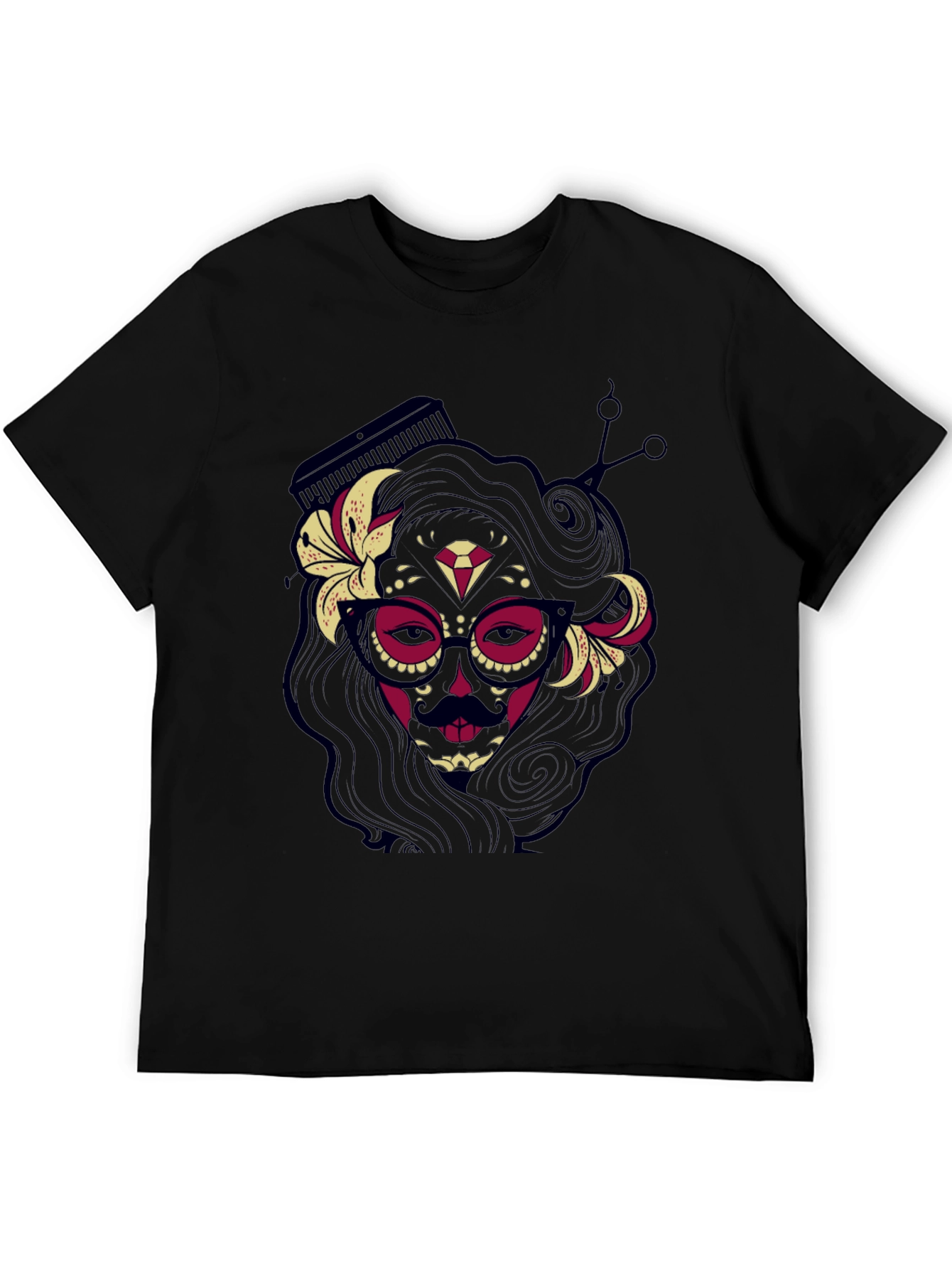 Black Sugar Skull Barber T-Shirt view 5