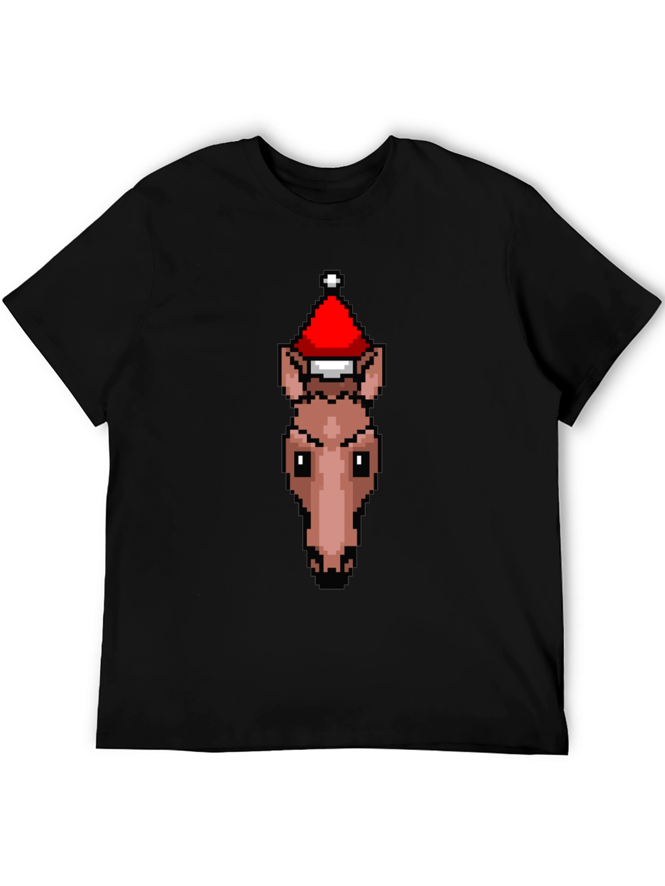 Black Pixel Art Horse Santa Hat T-Shirt view 5