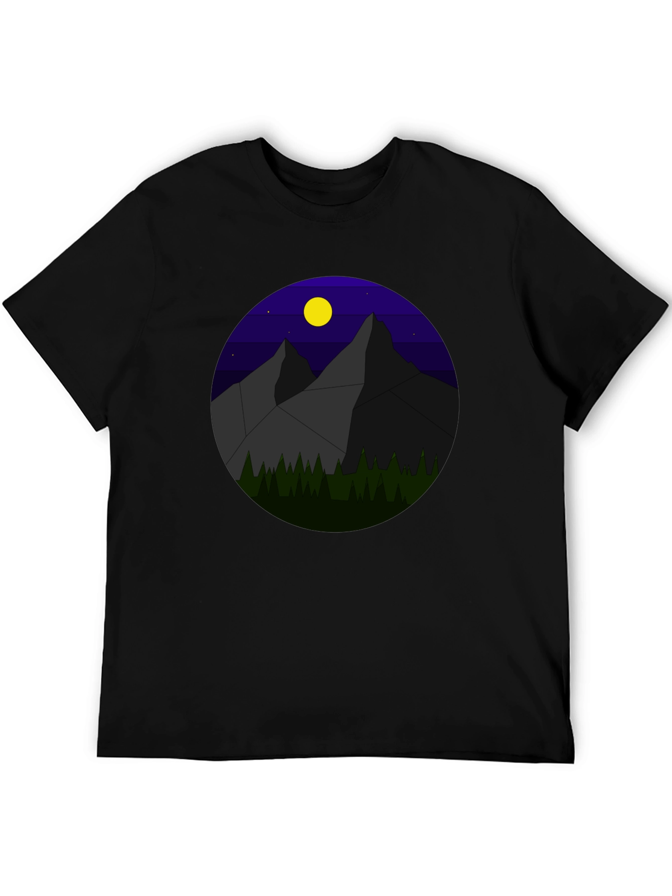 Black Geometric Mountain Nightscape T-Shirt view 5