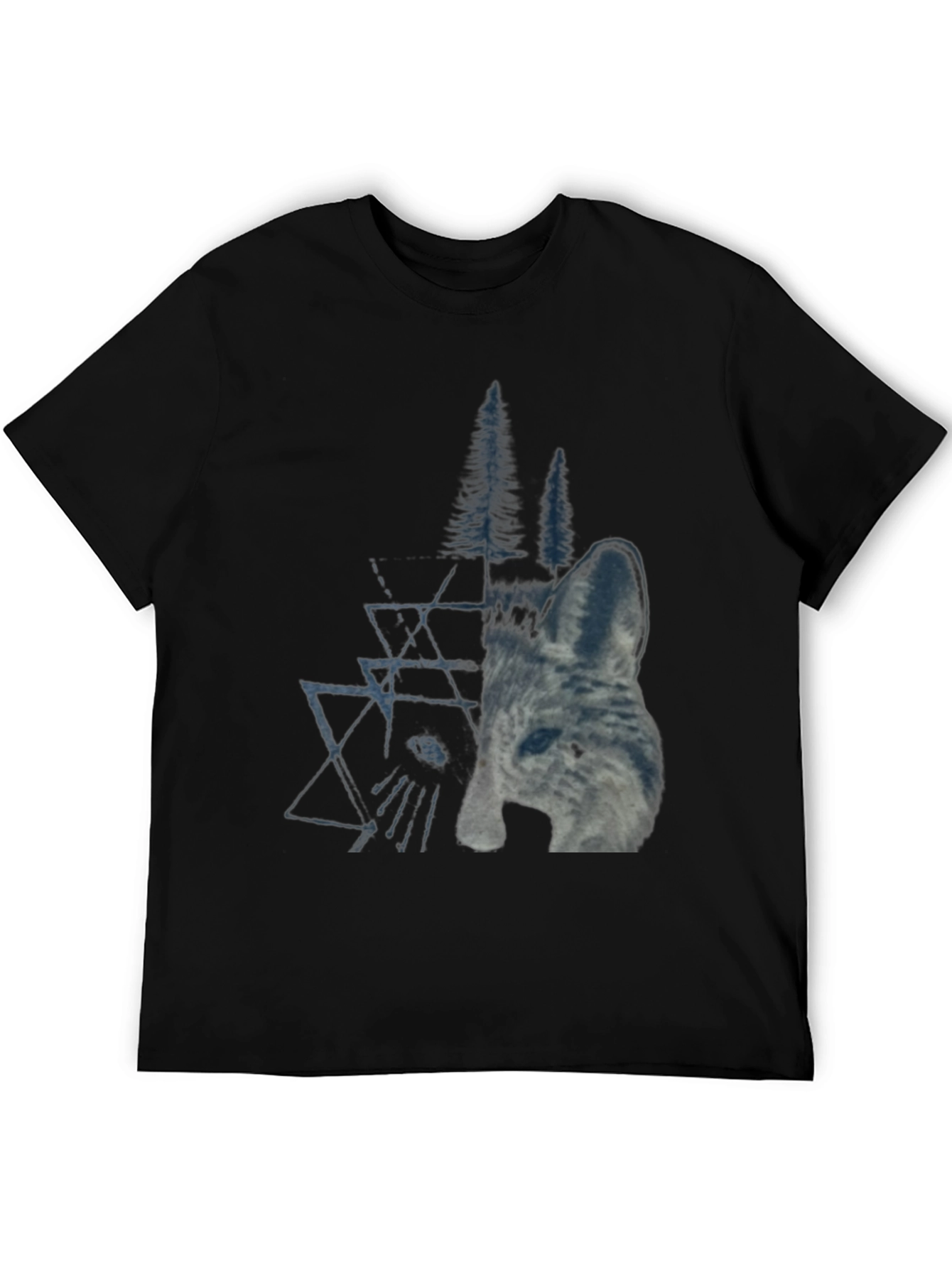 Black Geometric Wolf & Trees Graphic Tee - Black view 5