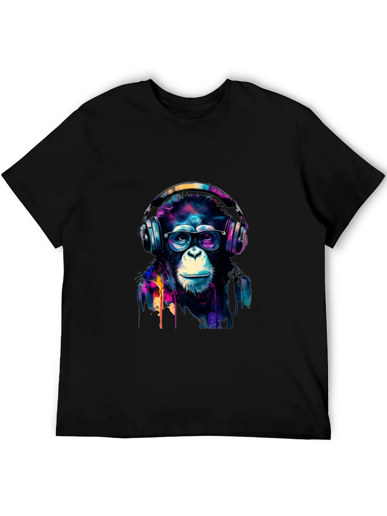 Black Cool Monkey Headphone Graphic Black T-Shirt view 5