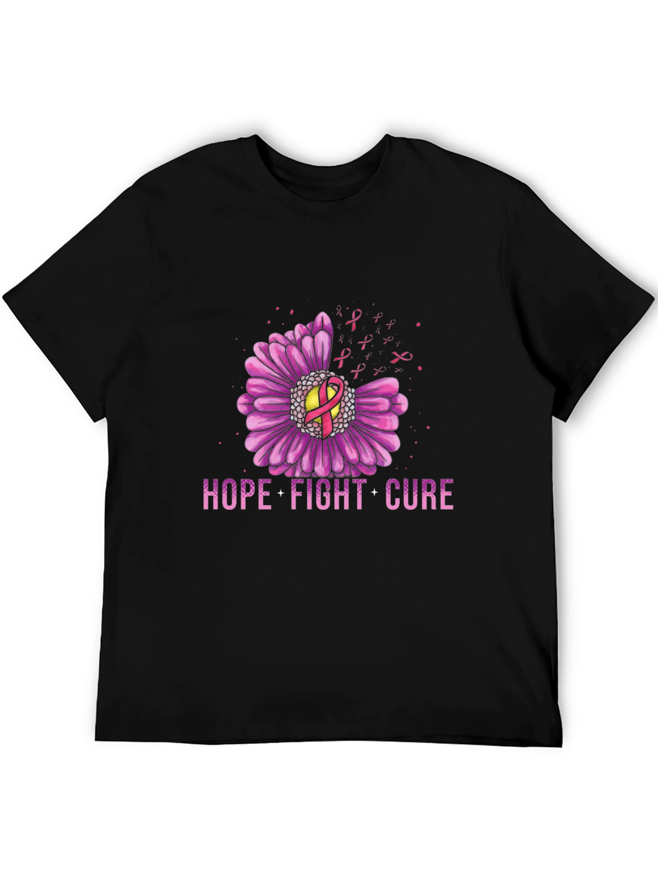 Black Hope Fight Cure Breast Cancer Awareness Graphic T-Shirt view 5