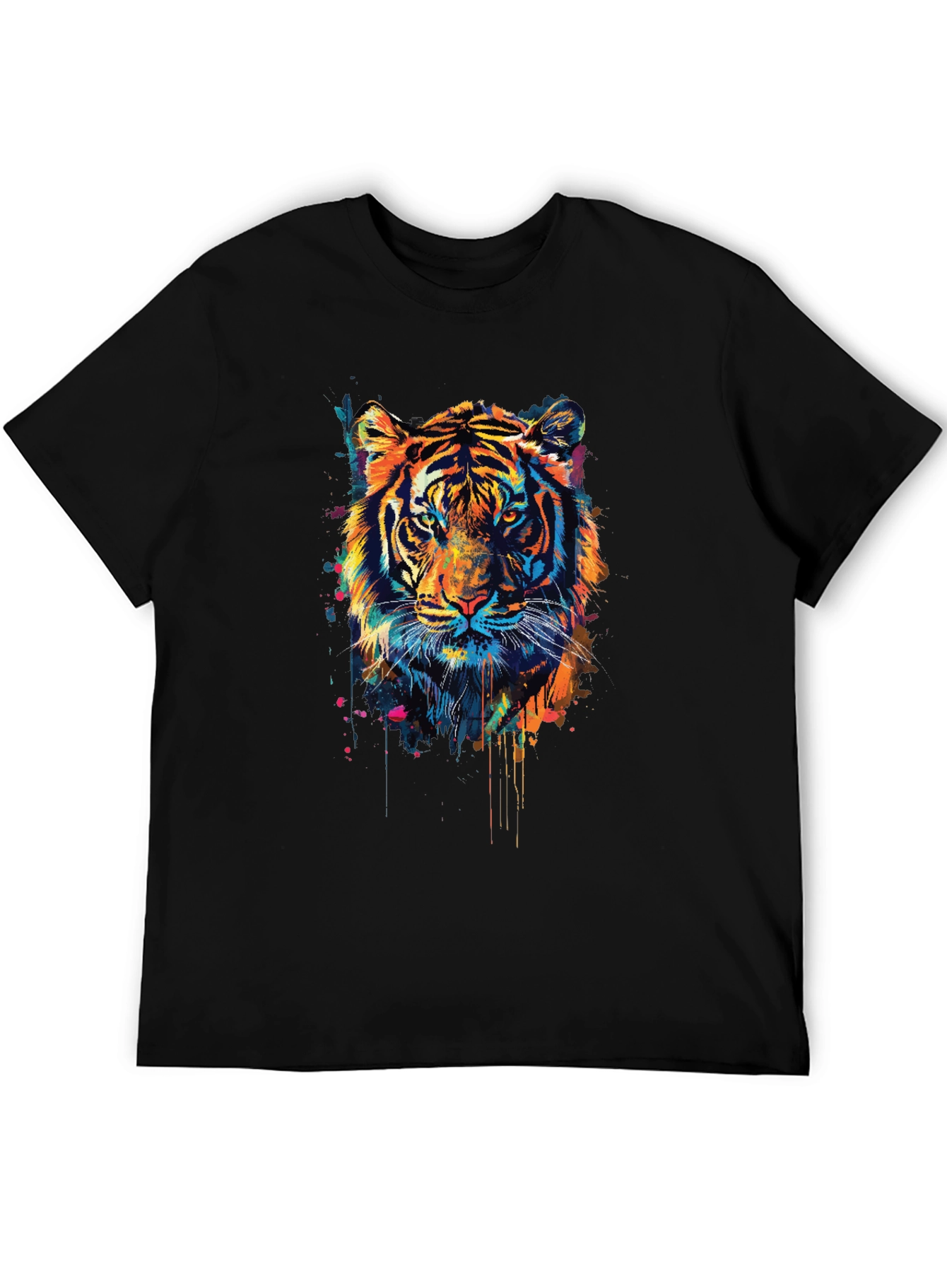 Black Colorful Tiger Graphic Tee - Men's Black T-Shirt view 5