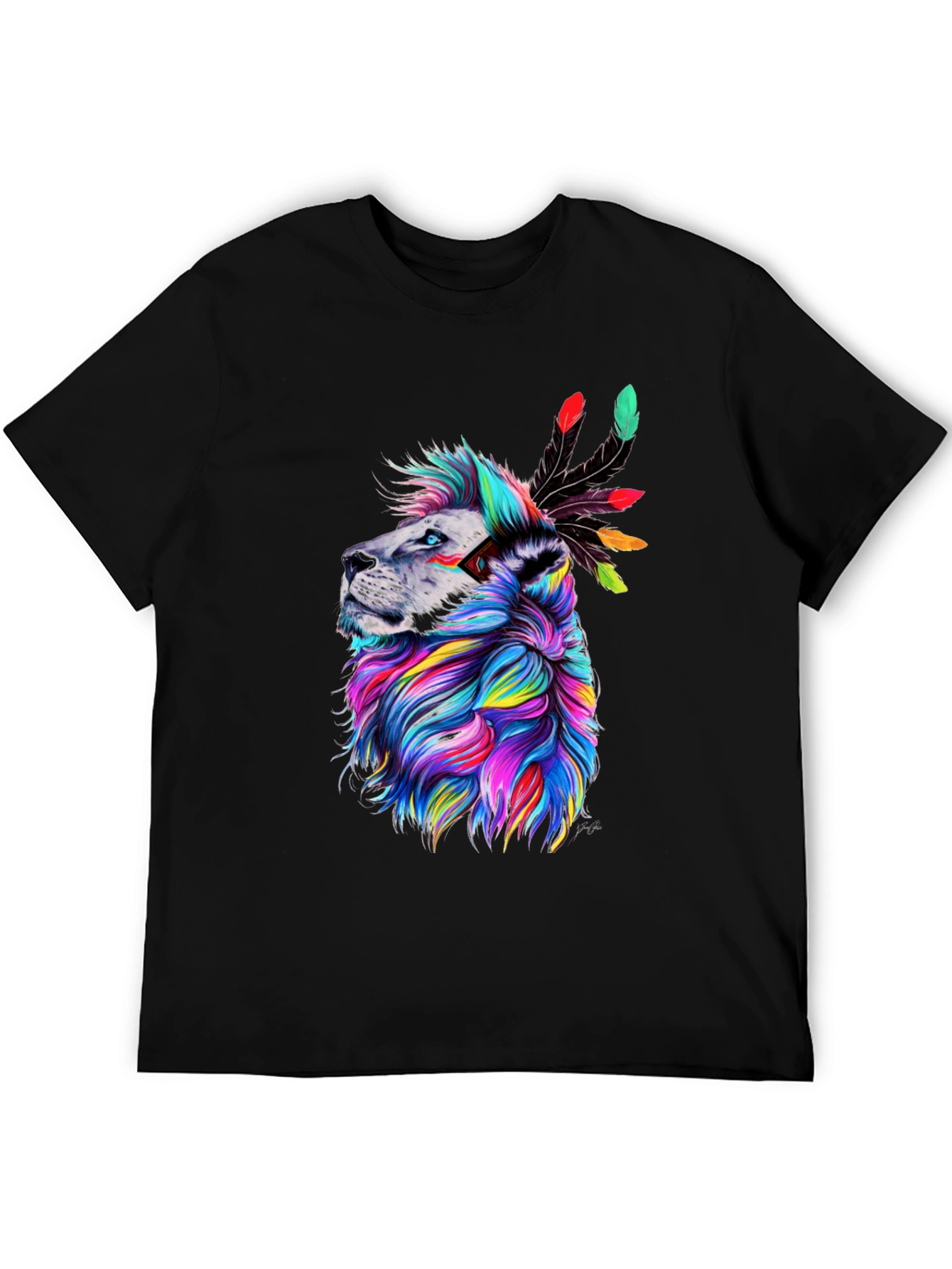 Black Colorful Lion Graphic Tee view 5