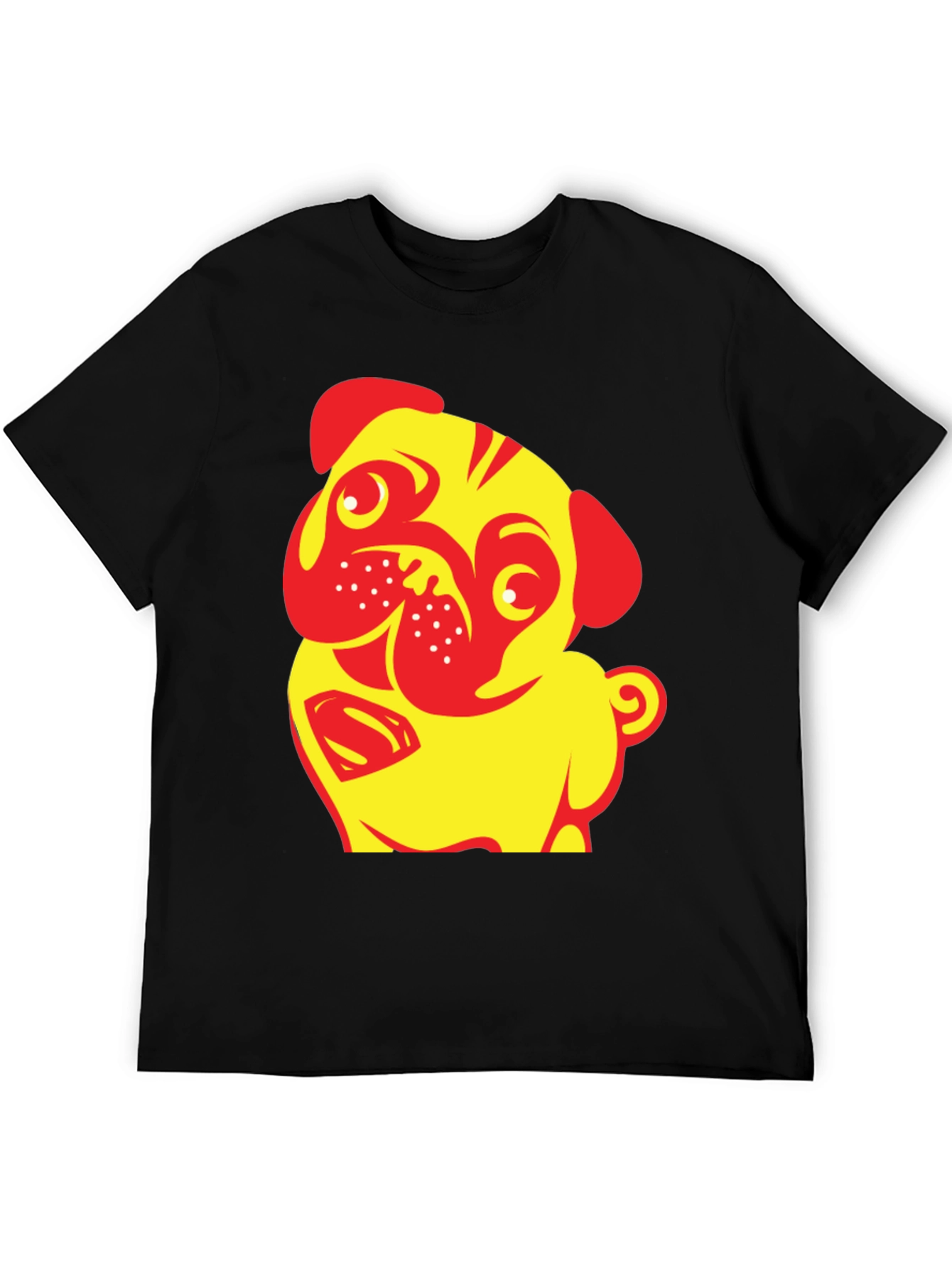 Black Pug-tastic Tee:  Yellow & Red Dog T-Shirt view 5