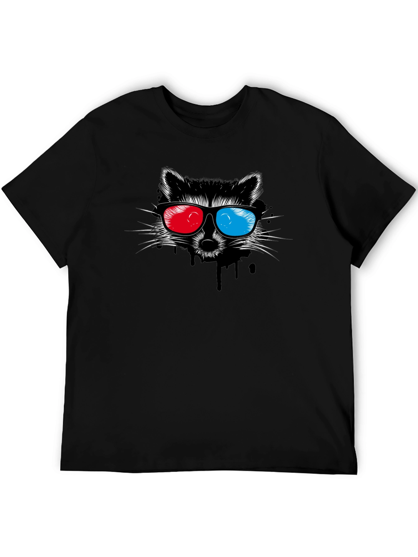 Black Cool Raccoon 3D Glasses Graphic Black T-Shirt view 5