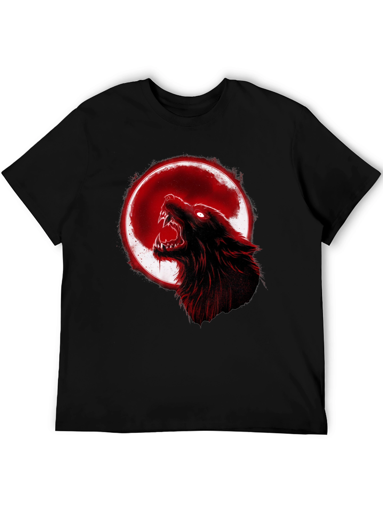Black Full Moon Wolf Graphic Tee - Black Cotton T-Shirt view 5
