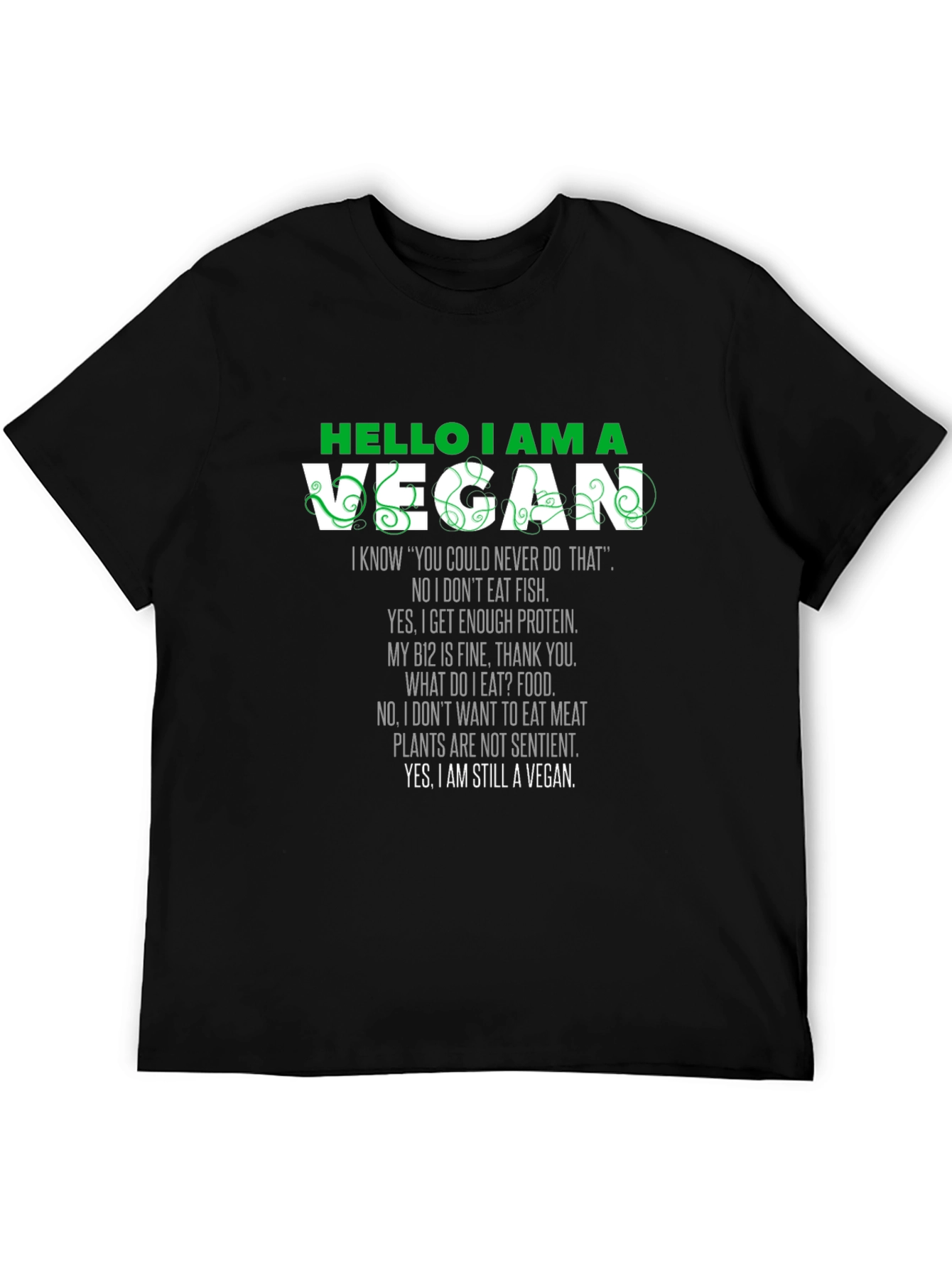 Black Vegan Statement T-Shirt - Black Short Sleeve Crew Neck view 5