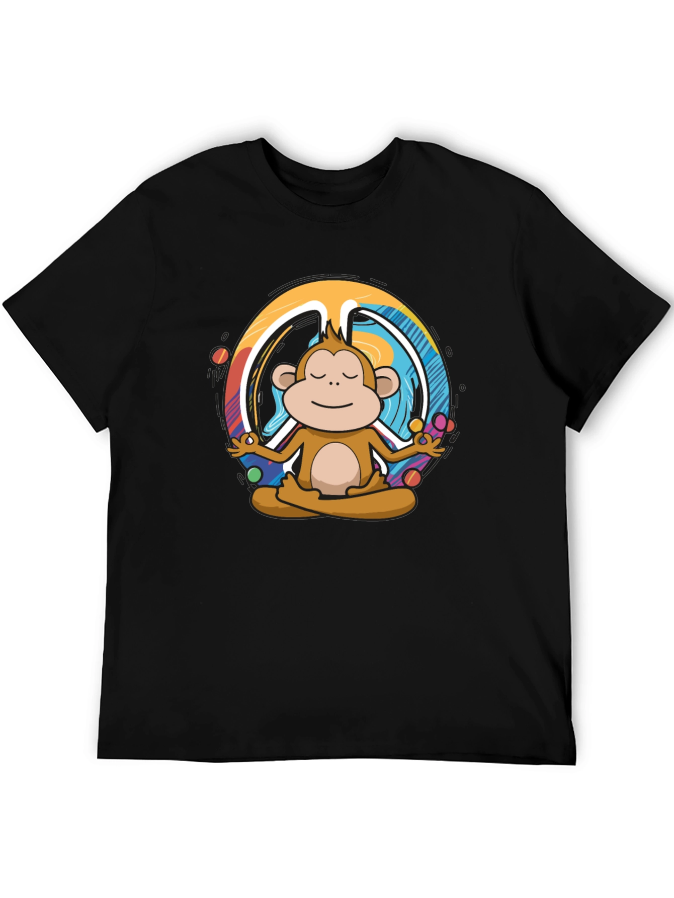 Black Meditating Monkey Peace Sign Graphic Tee - Black view 5