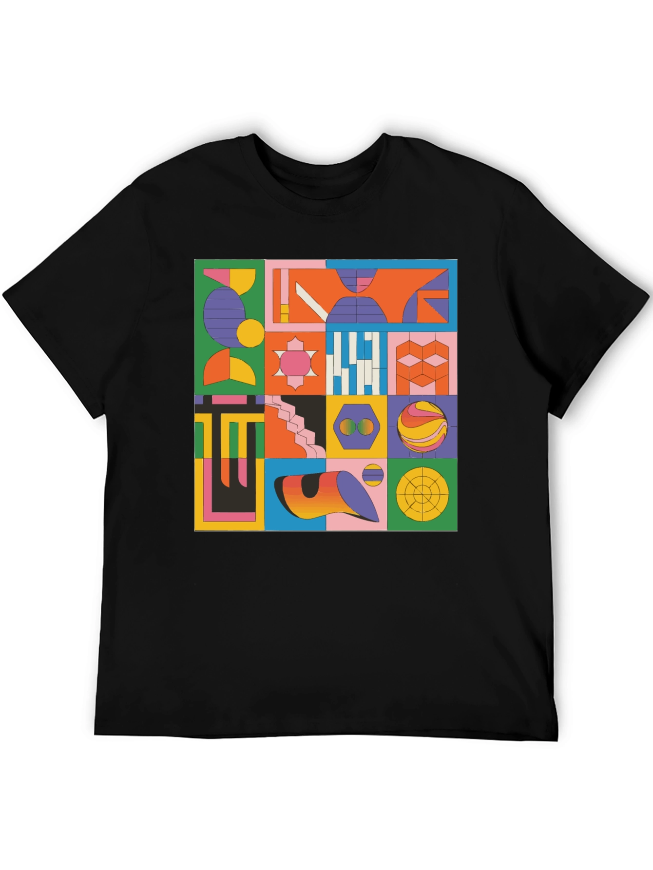 Black Geometric Pattern Graphic Tee - Modern Art T-Shirt view 5