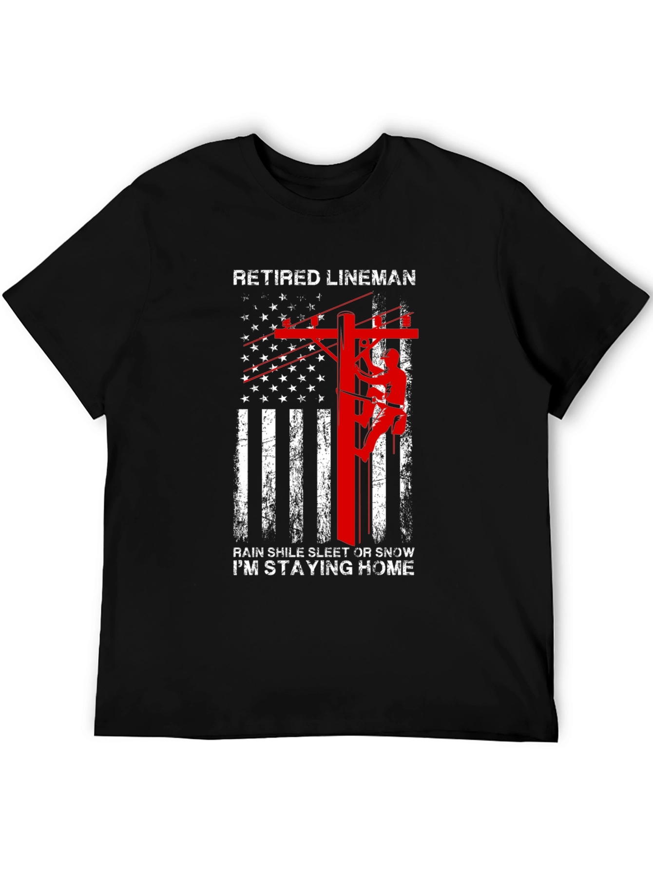 Retired Lineman T-Shirt - American Flag Design - 5