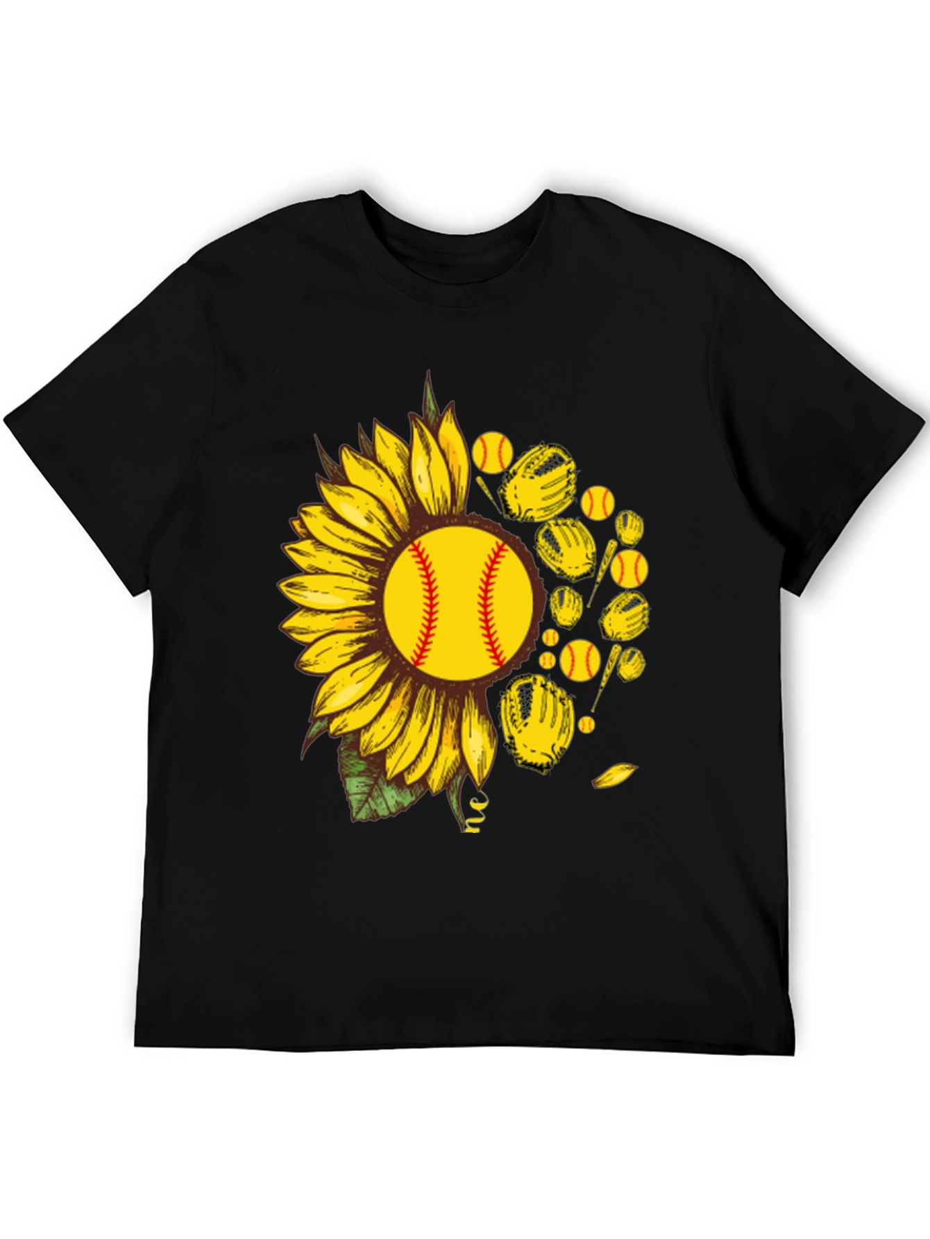 Black Sunflower Softball Graphic T-Shirt view 5