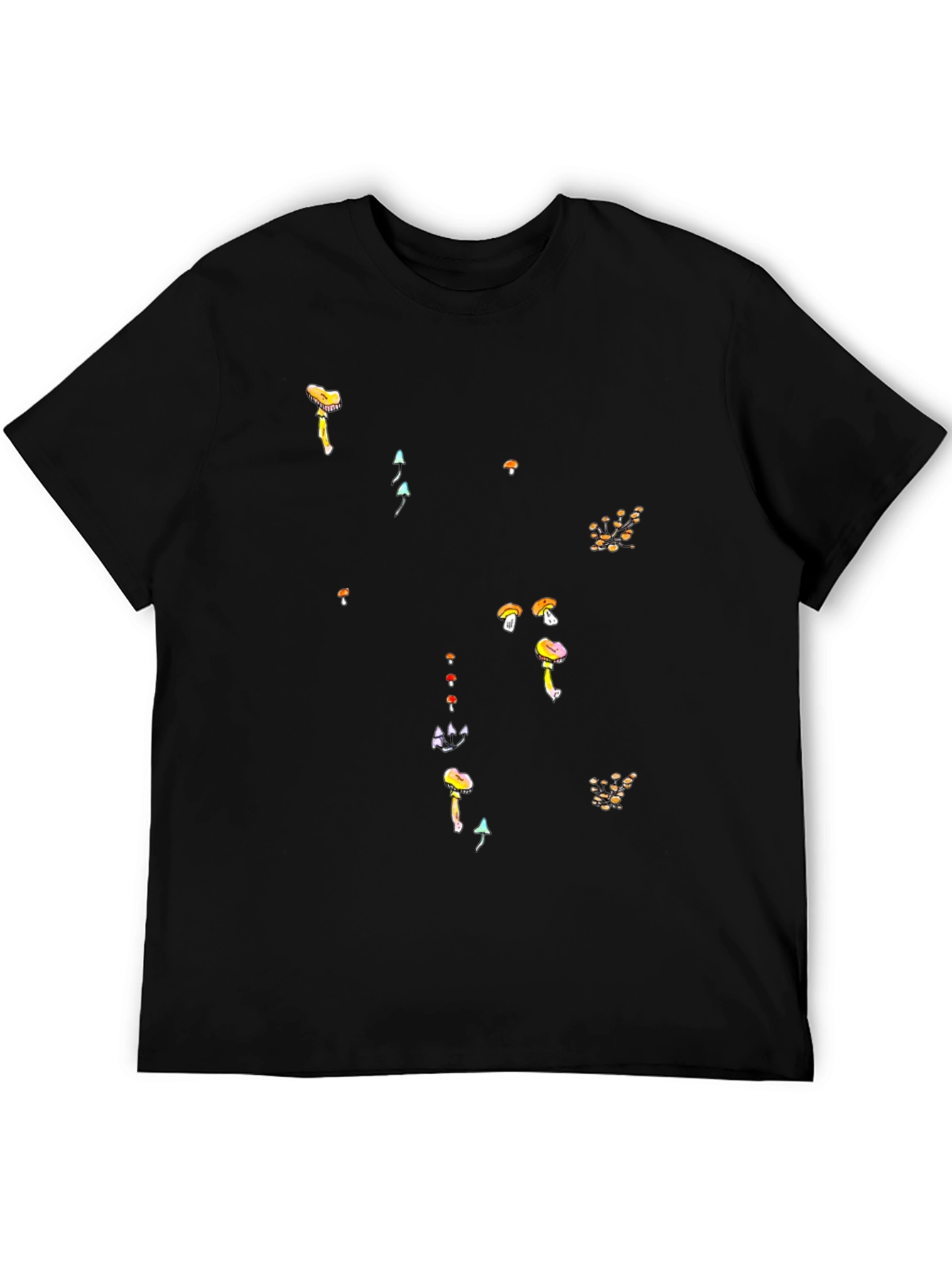 Black Mushroom Print Black T-Shirt - Funky Casual Style view 5