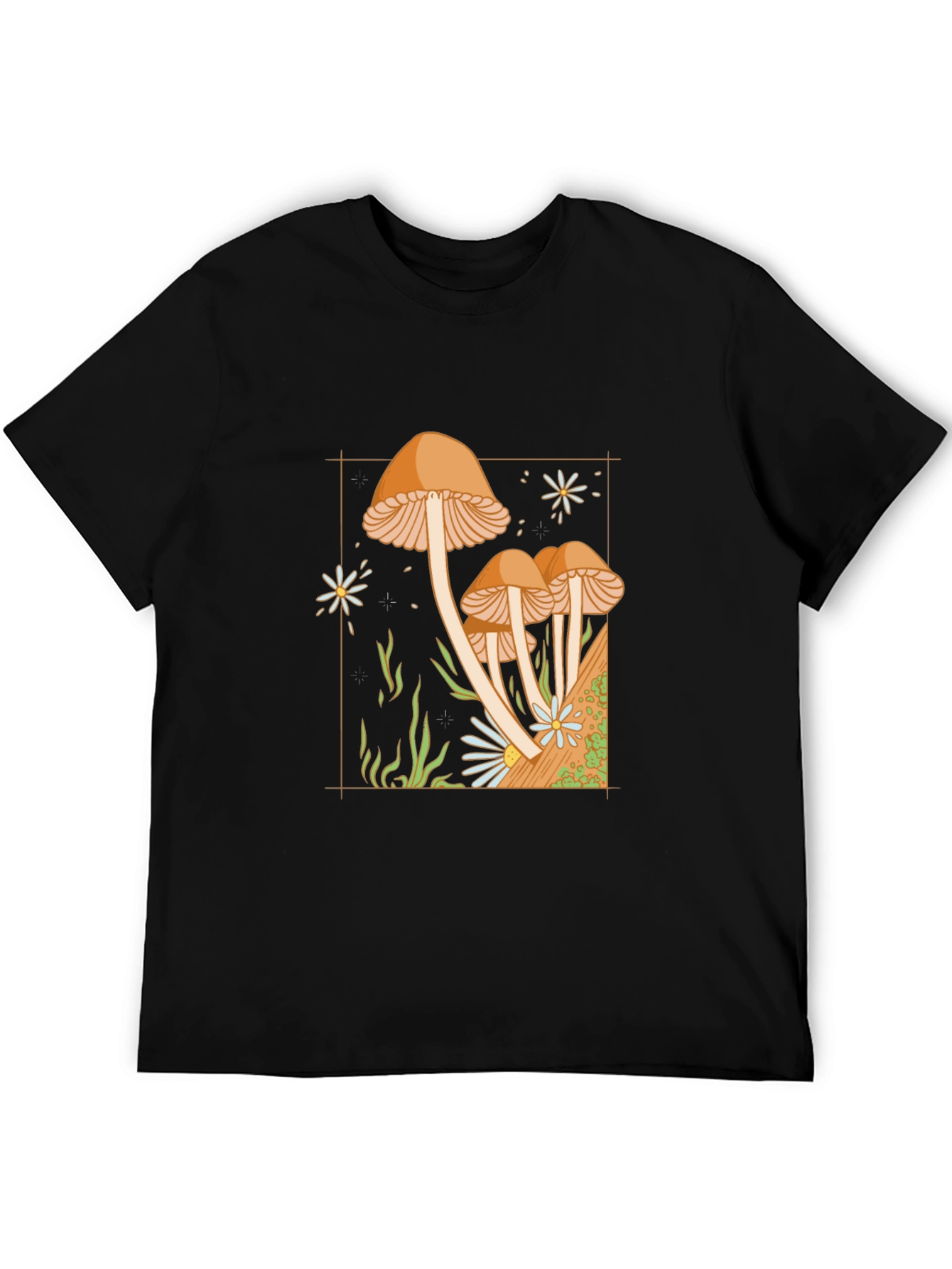 Black Mushroom Graphic Tee - Nature Inspired Black T-Shirt view 5
