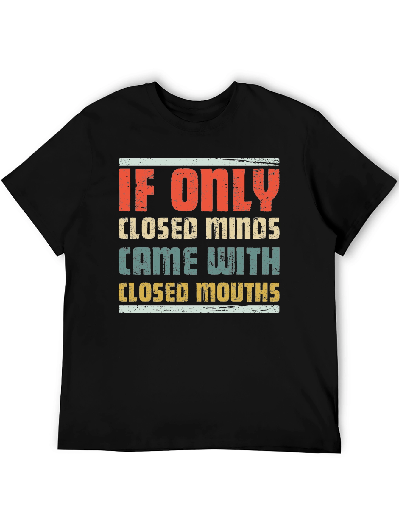 Black Humorous Graphic Tee - Closed Minds, Closed Mouths view 5