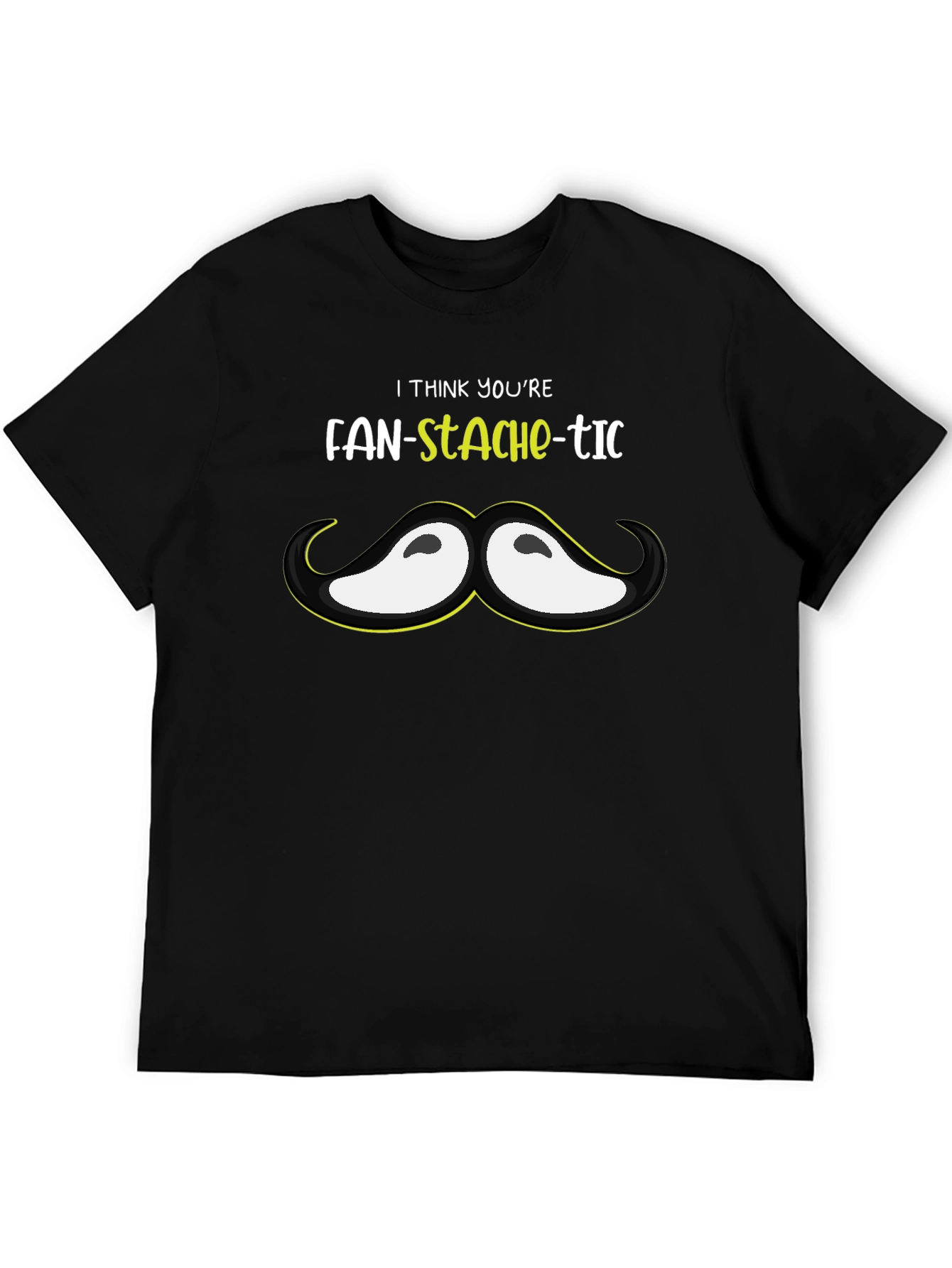 Black Fan-Stache-Tic Graphic Tee - Novelty Mustache T-Shirt view 5