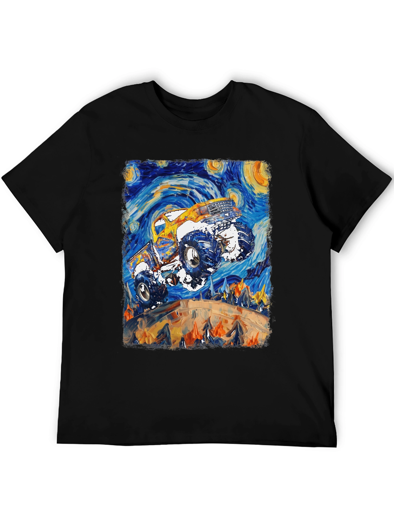 Black Monster Truck Starry Night Art Graphic T-Shirt view 5