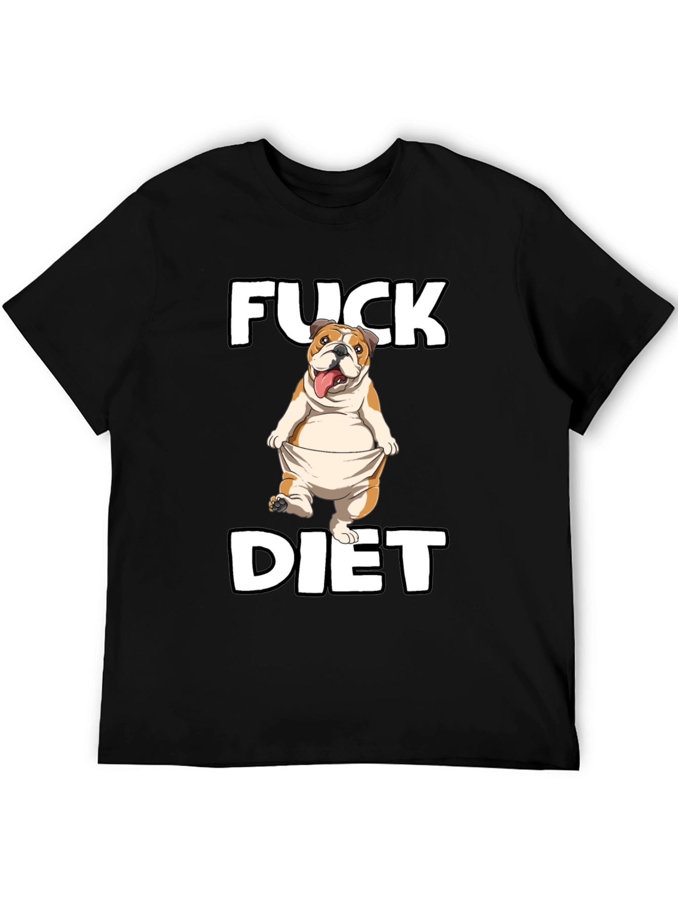 Black Funny 'Fuck Diet' Bulldog Graphic T-Shirt view 5