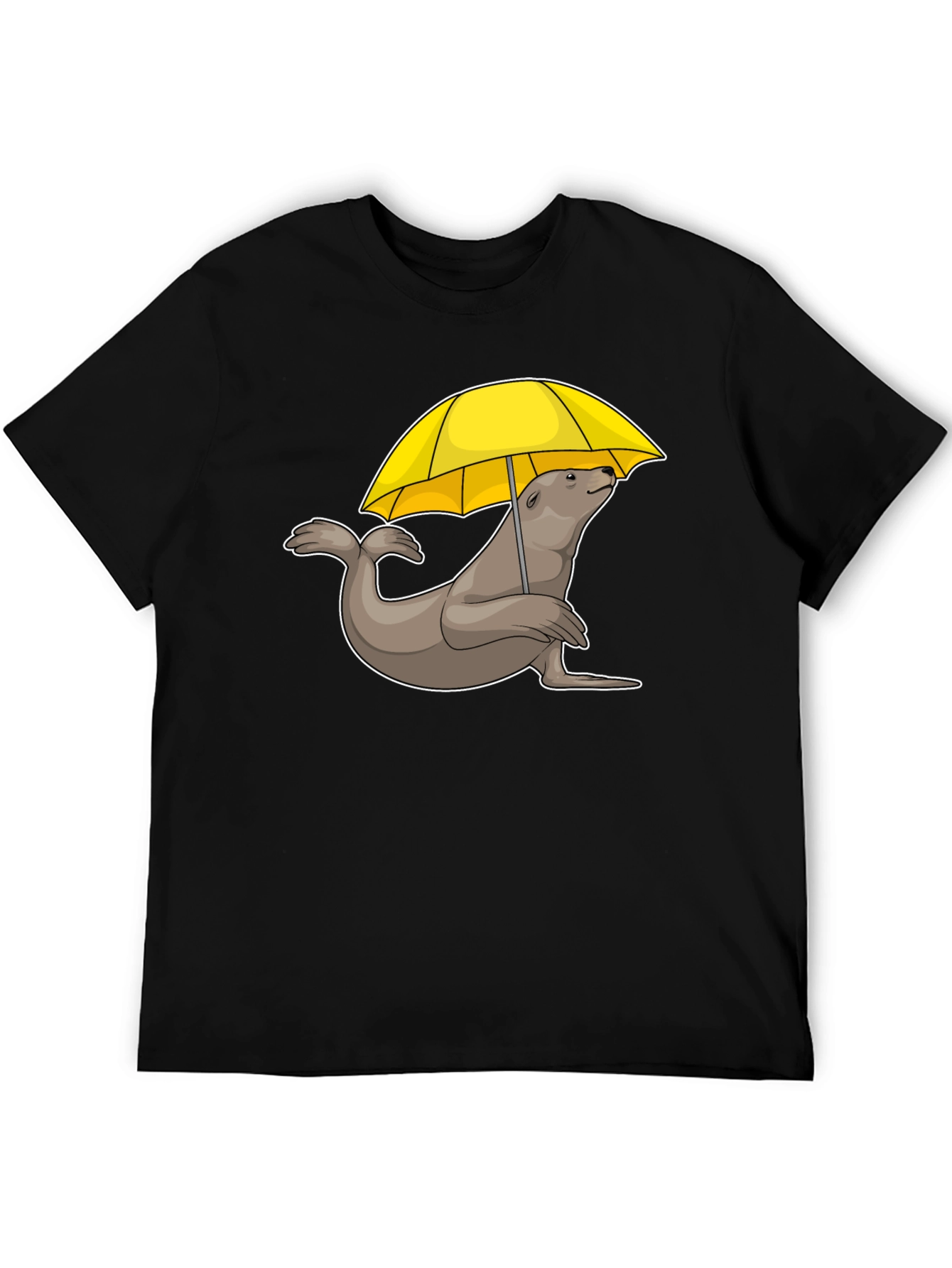 Black Seal with Umbrella T-Shirt - Black Cotton Tee view 5