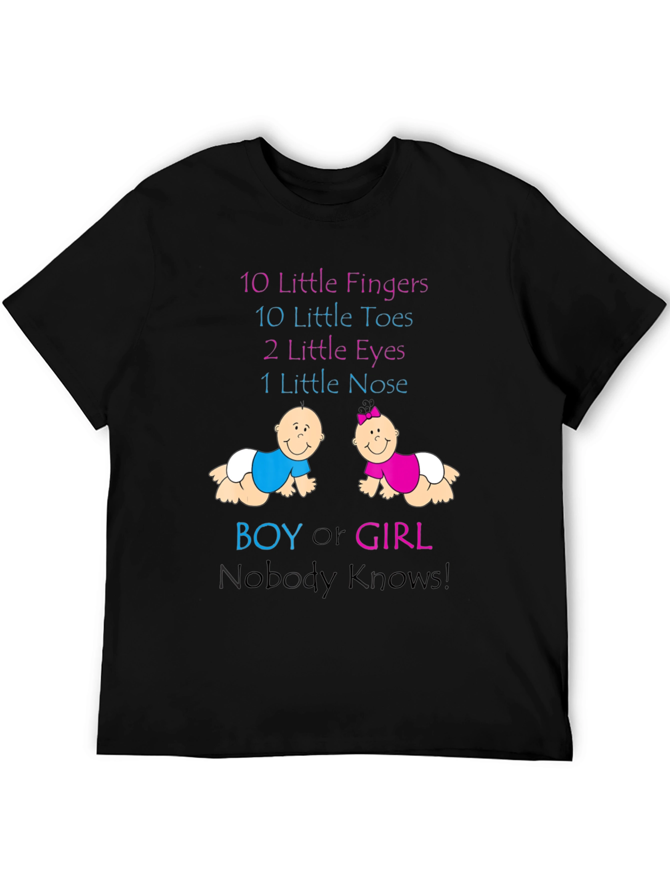 Black Baby Gender Reveal T-Shirt - Boy or Girl Nobody Knows! view 5