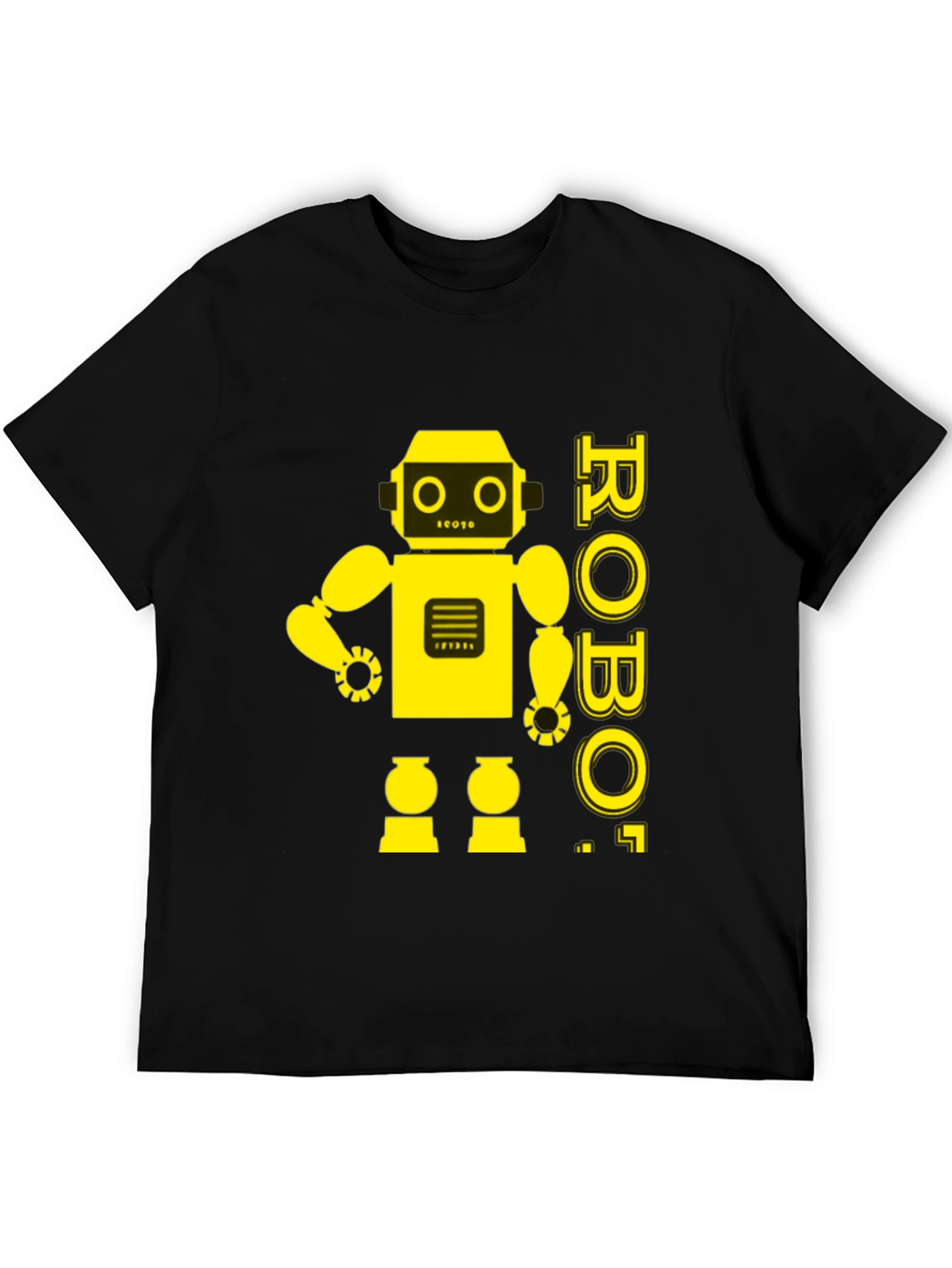 Black Retro Robot Graphic Tee - Black Cotton T-Shirt view 5