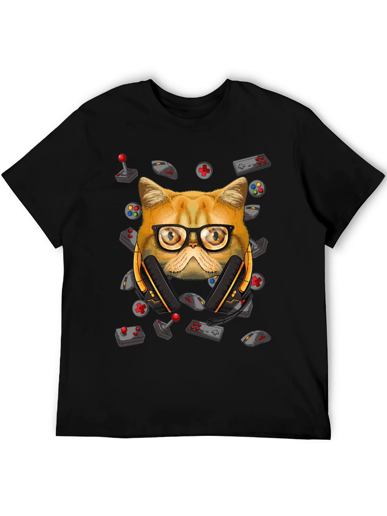 Black Gamer Cat T-Shirt - Funny Graphic Tee view 5