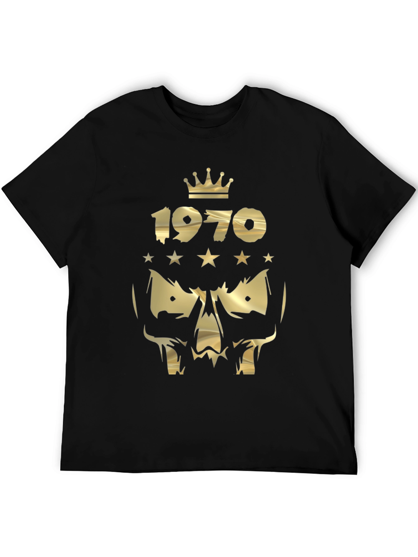Black 1970 Skull King Gold Print Men's Black T-Shirt view 5