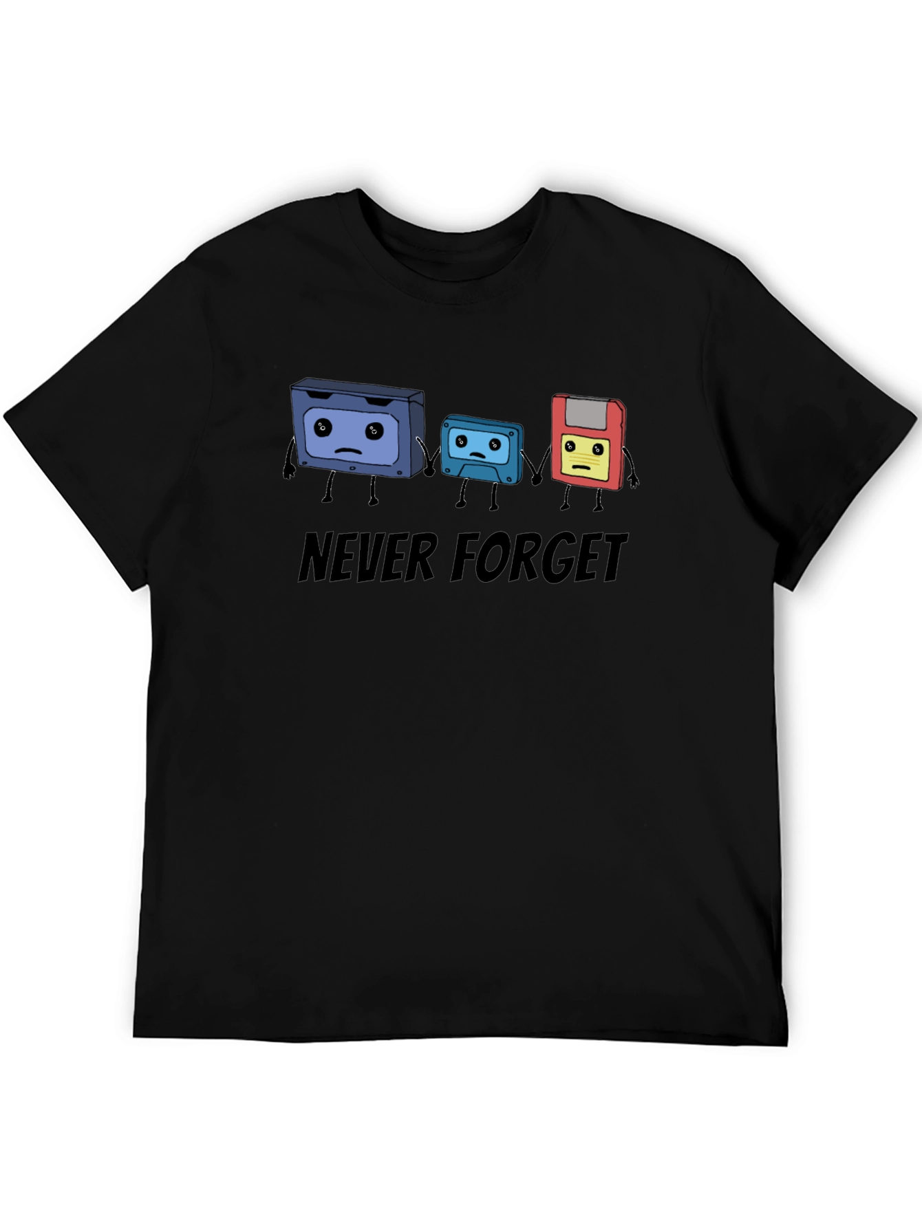 Black Never Forget Cassette Tape & Floppy Disk T-Shirt view 5