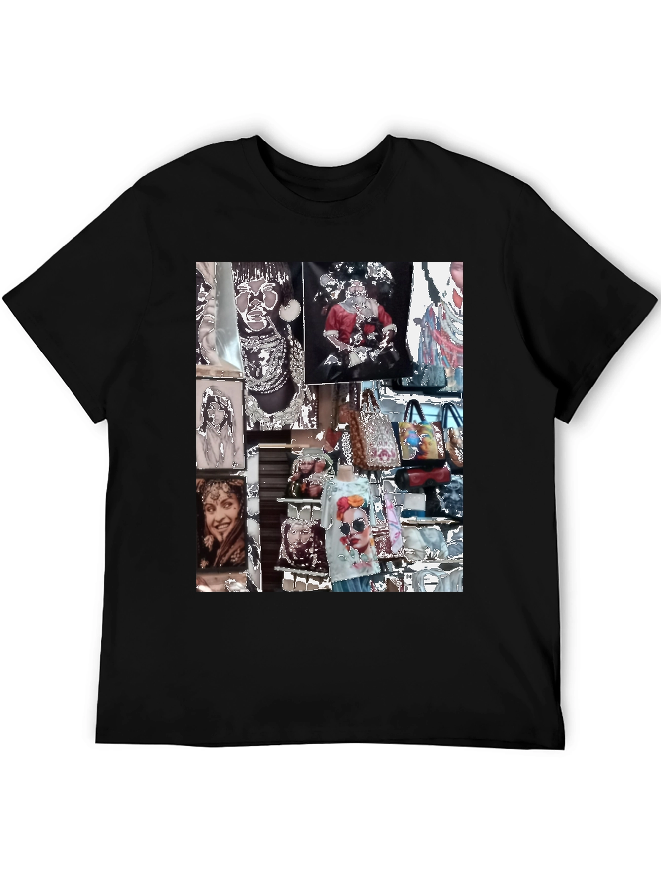 Black Artistic Collage Graphic Black T-Shirt view 5