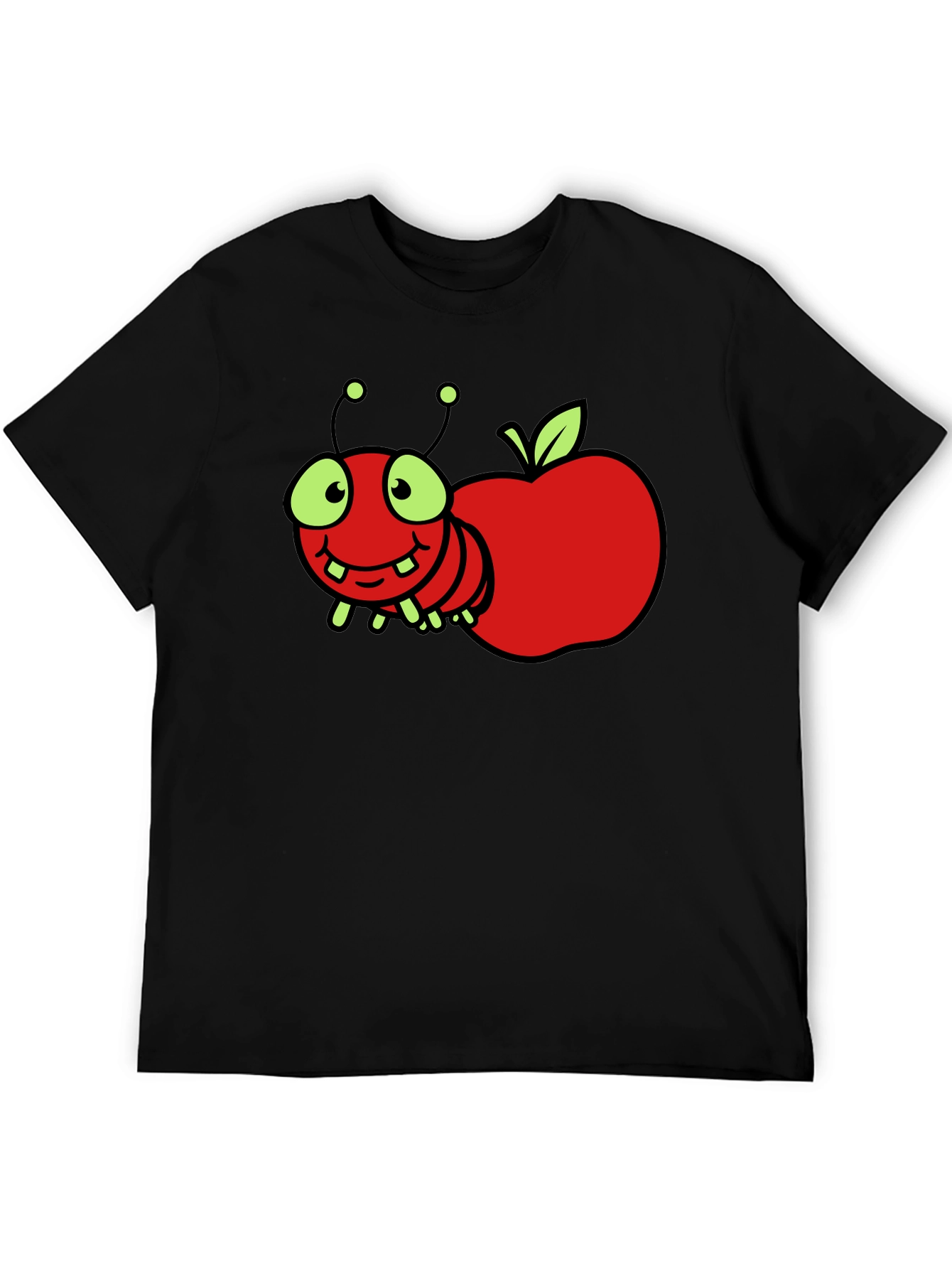 Black Cartoon Worm Apple T-Shirt view 5