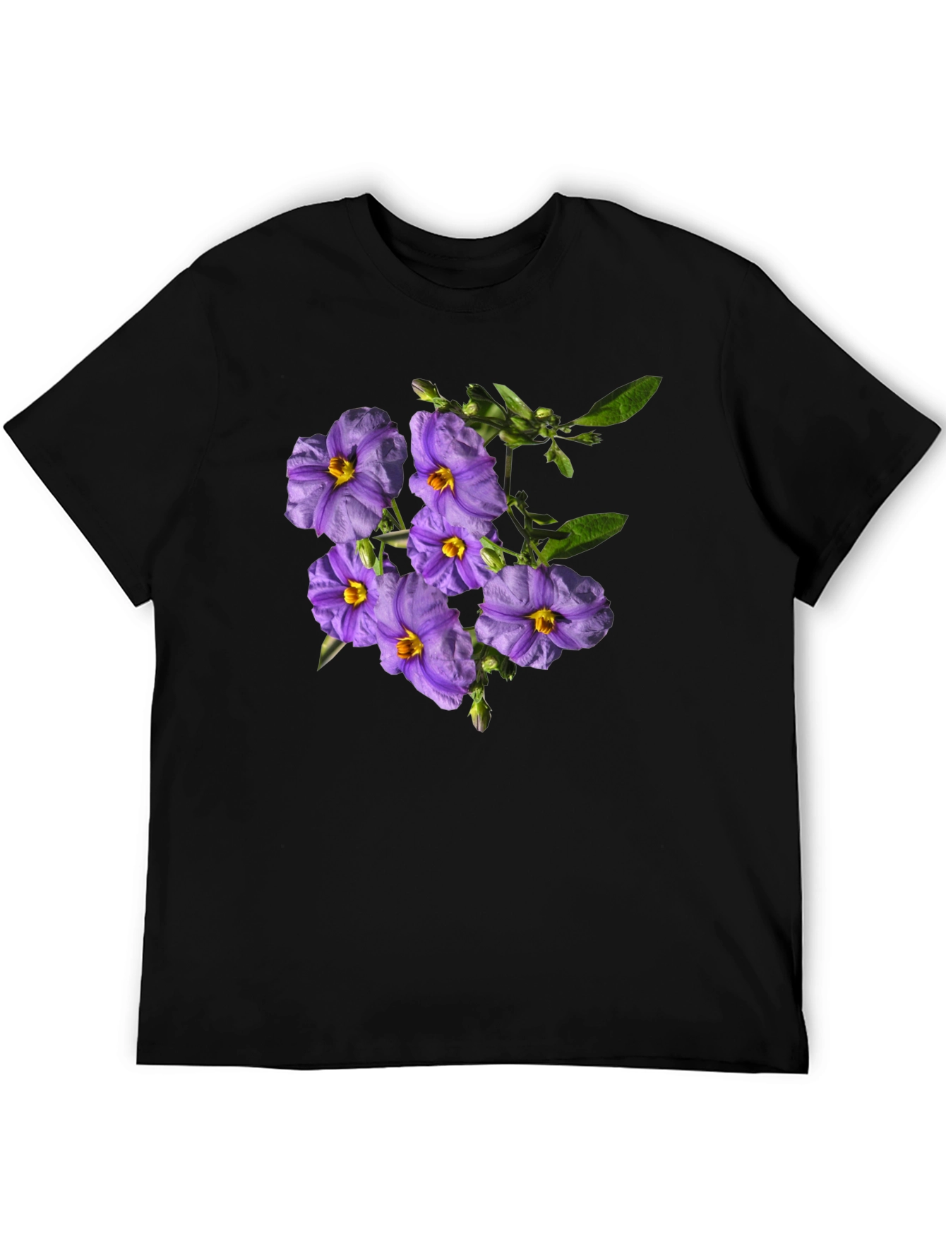 Black Floral Print Tee - Purple Flower Design view 5
