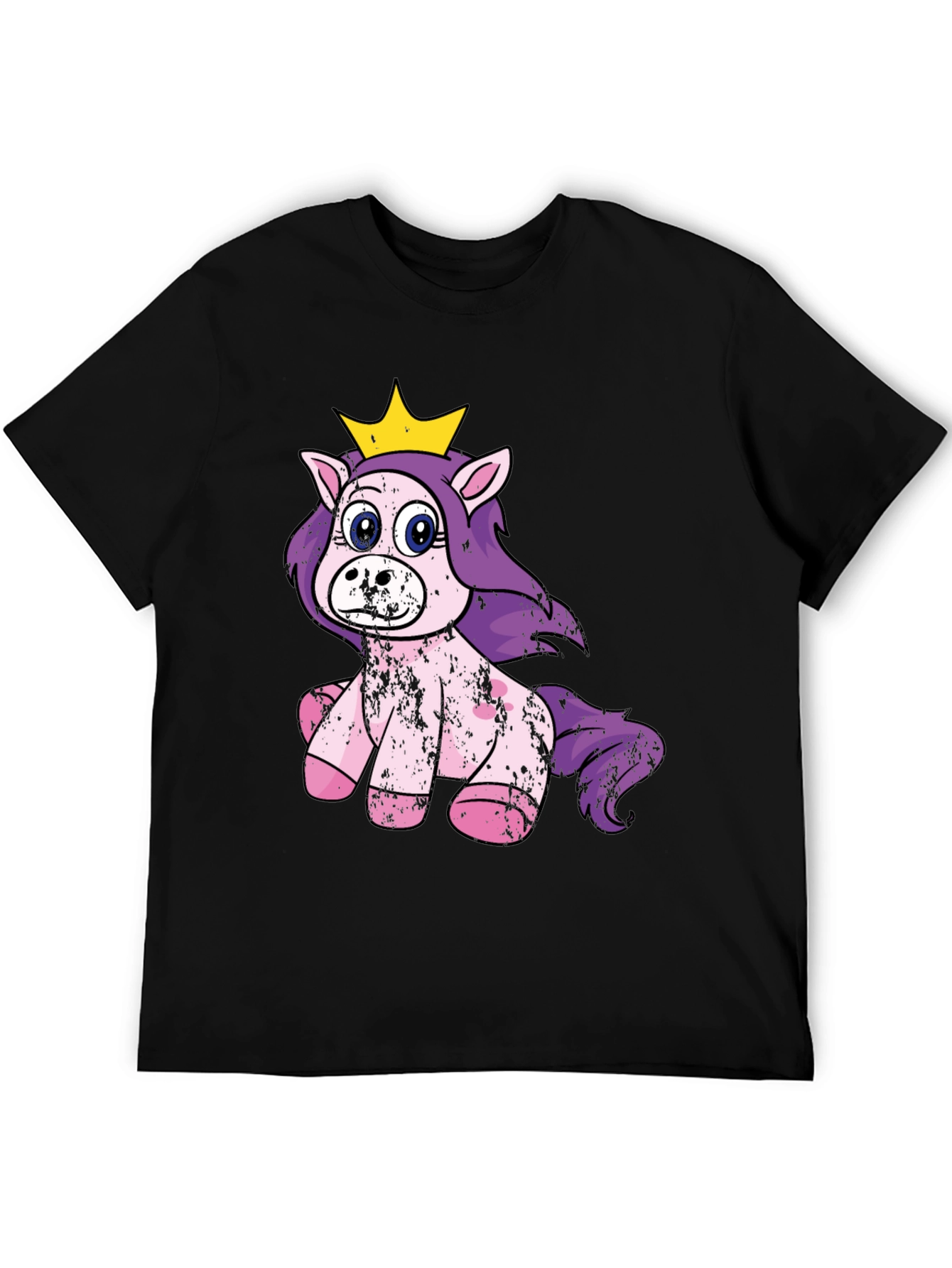 Black Cute Princess Unicorn Black T-Shirt view 5