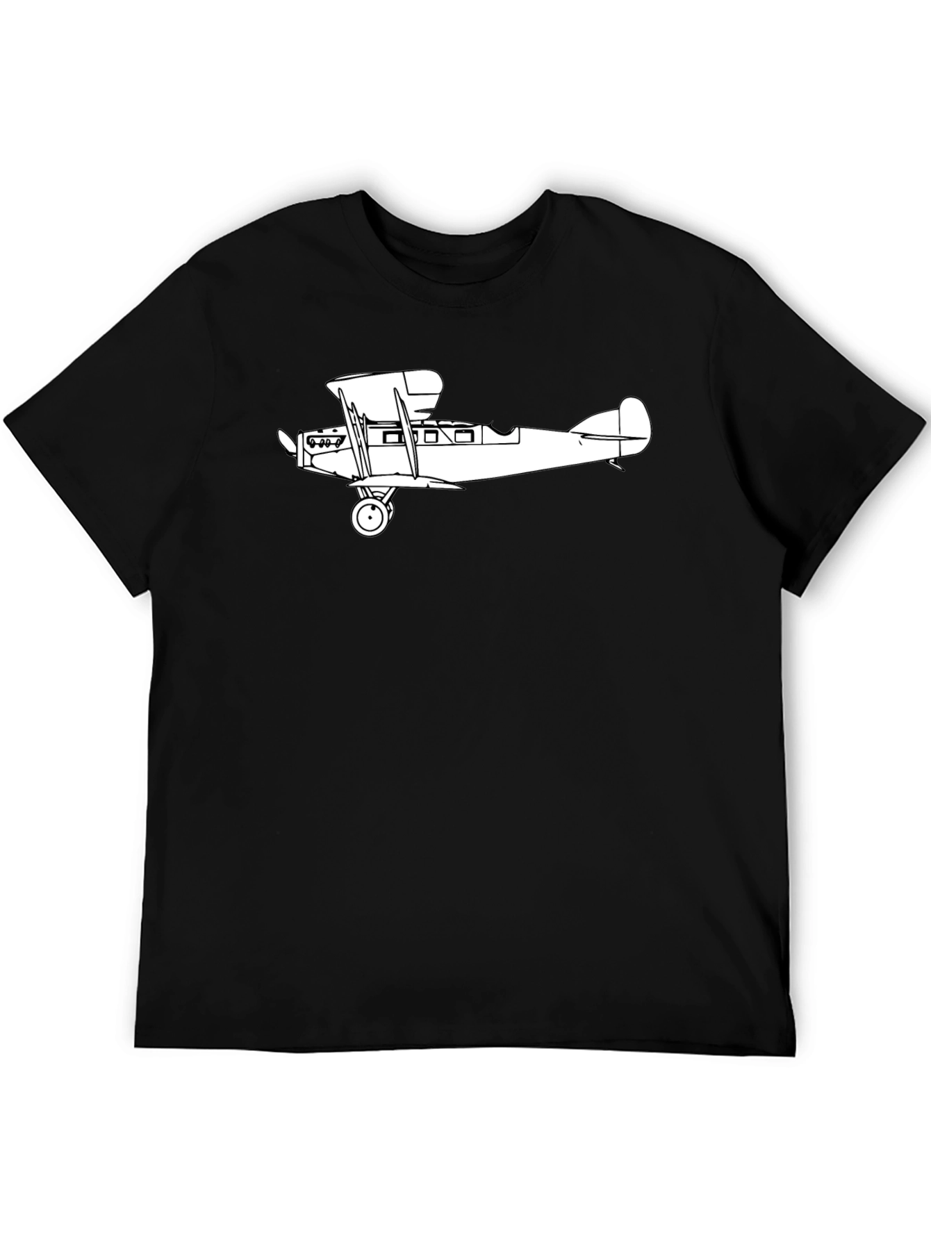 Black Vintage Biplane Graphic T-Shirt - Classic Aviation Style view 5