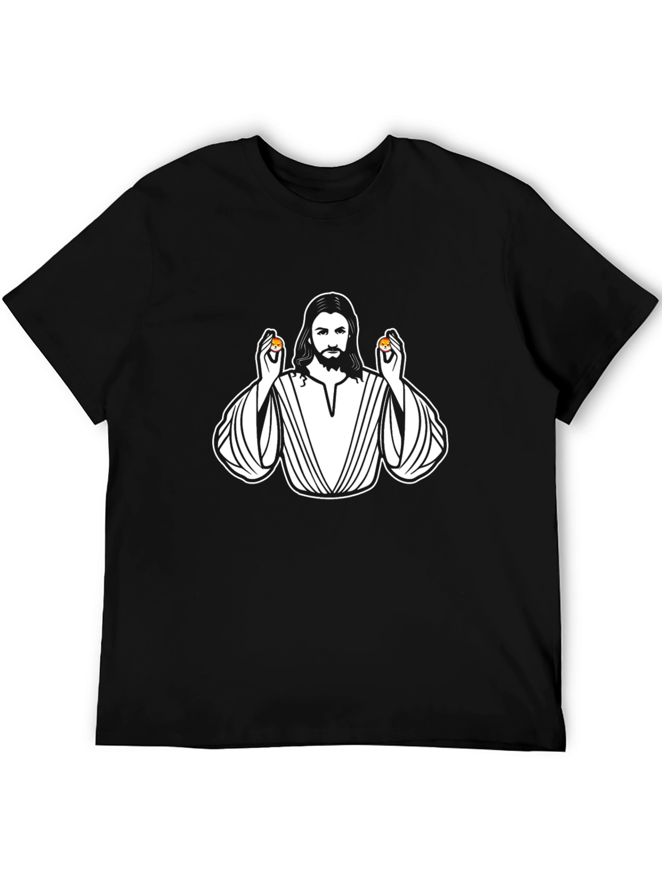 Black Jesus Holding Shiba Inu Coins Graphic T-Shirt view 5