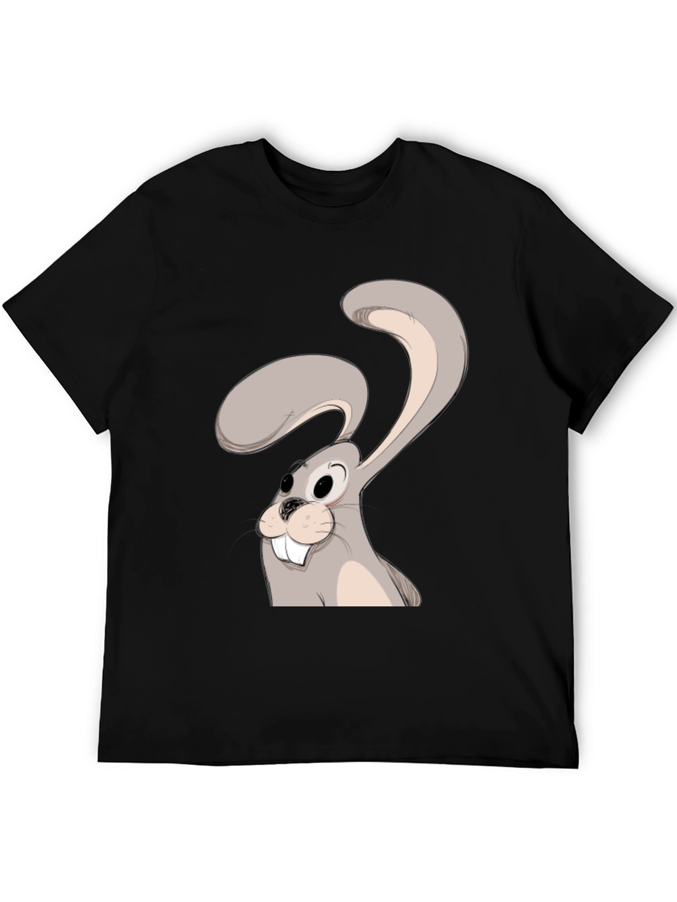 Black Cartoon Rabbit Graphic Tee - Black Cotton Blend view 5