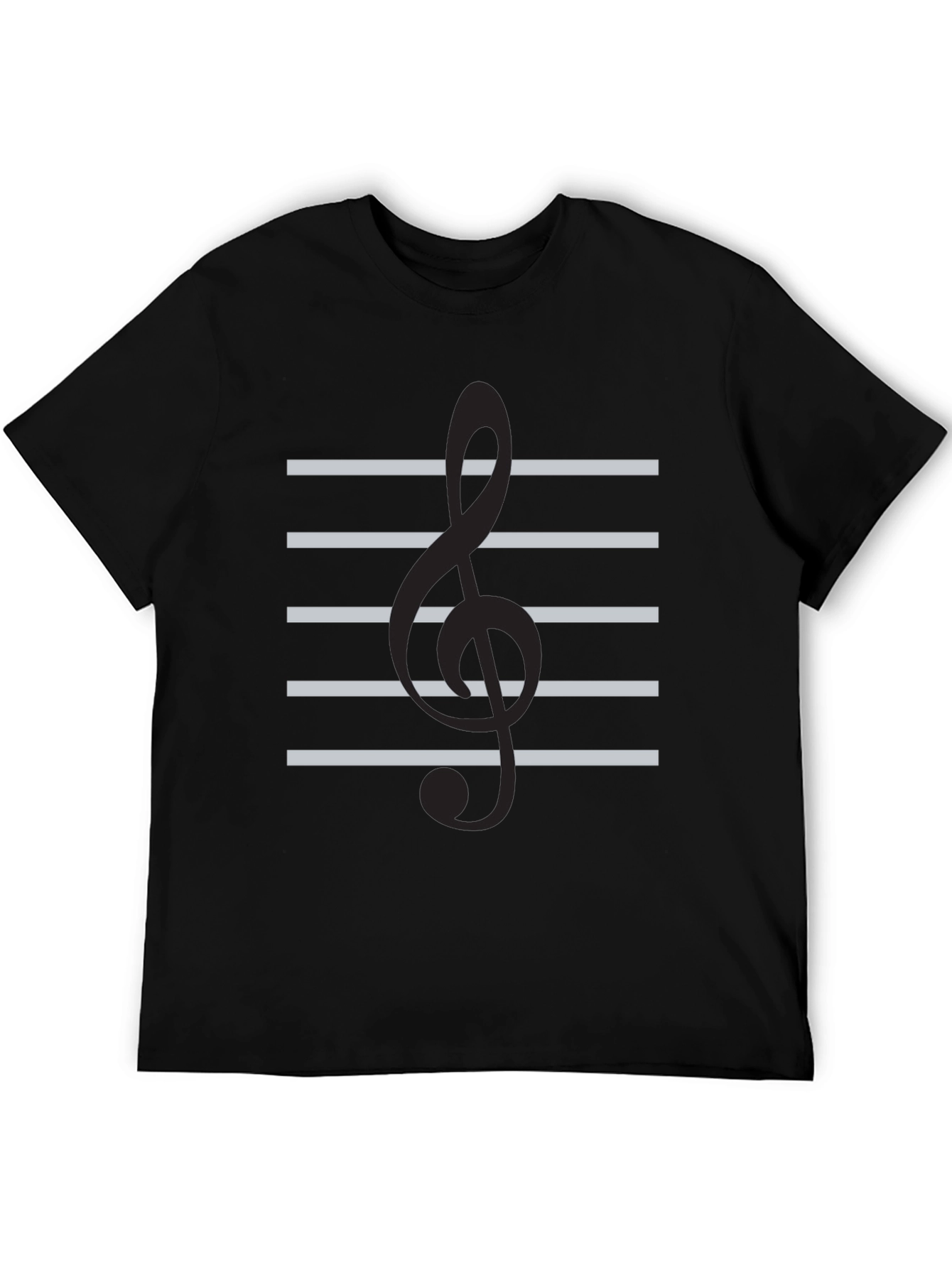 Black Musical Clef Staff T-Shirt - Black Cotton Tee view 5